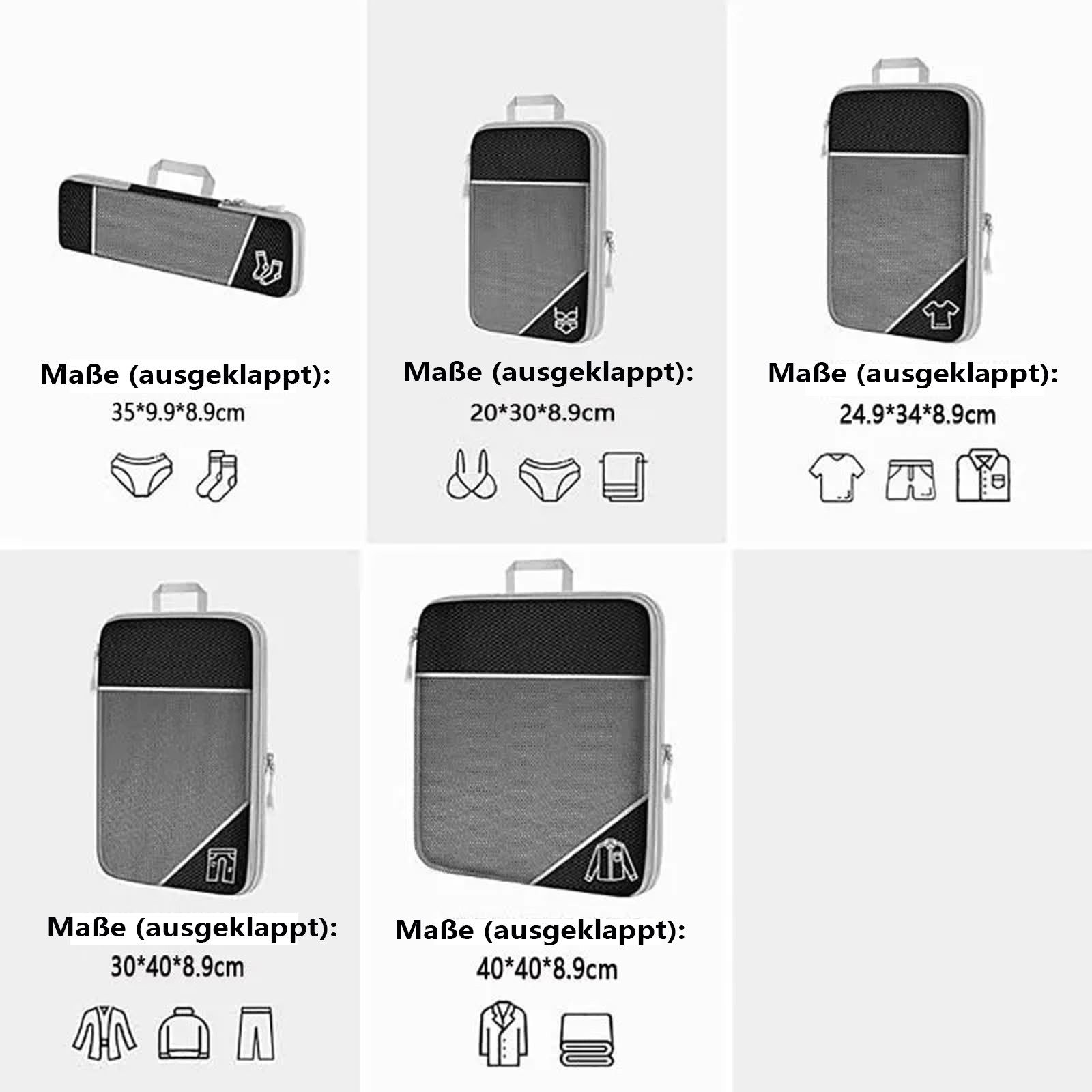 Agger Kofferorganizer Kompressions-Packwürfel / Kompressionswürfel 5 Stück (5-tlg), Reise-Kompressionsbeutel