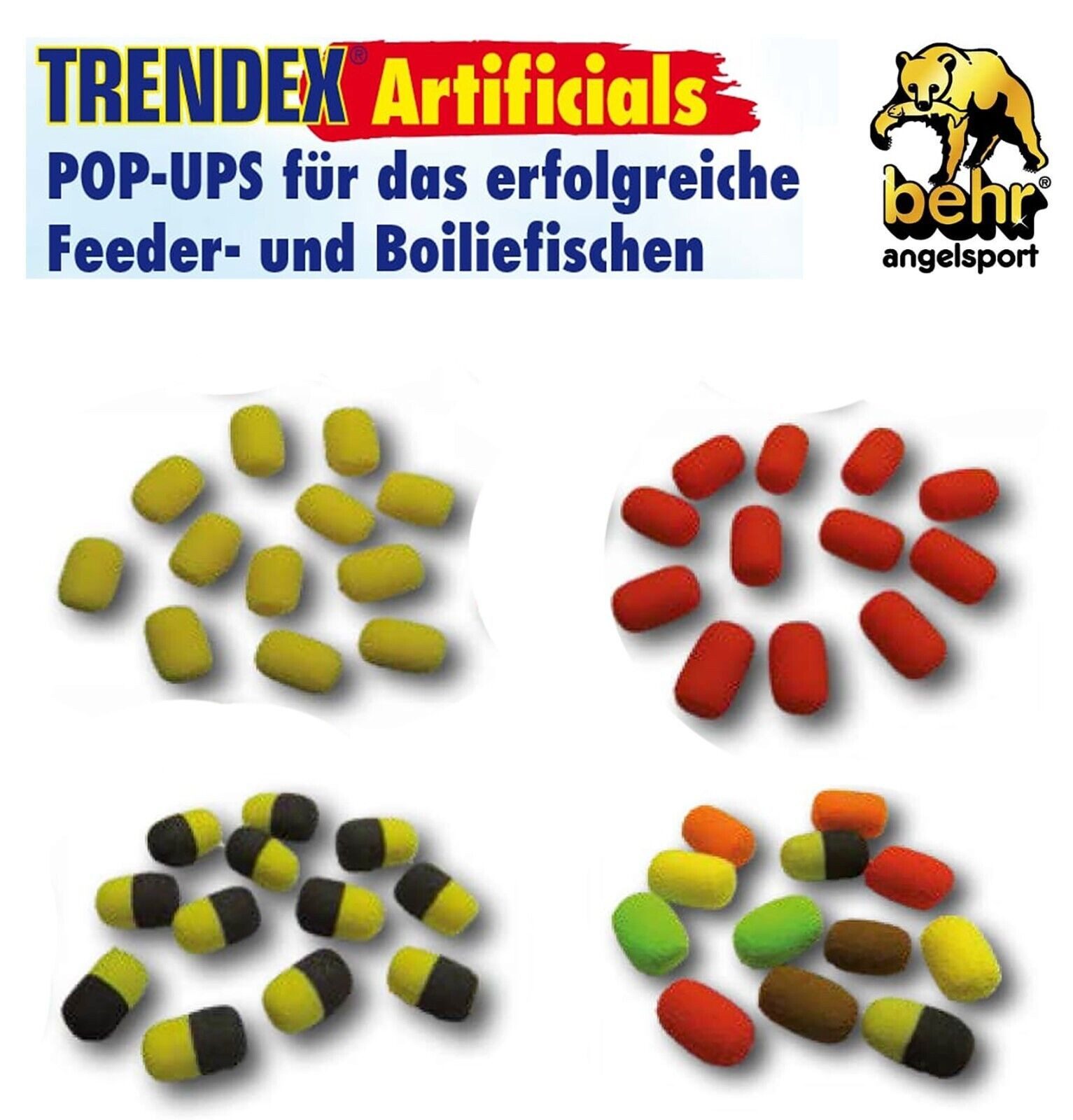 Behr Kunstköder Pop Up Pellets Dumbells schwimmend 12x Method Feeder Karpfenangeln, Topköder für das Grundangeln in Seen oder Fluss