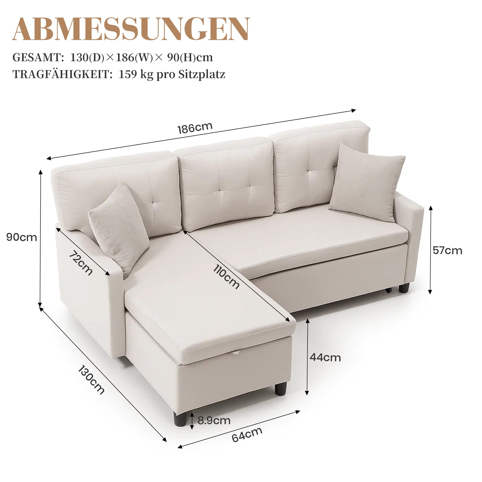 HOMYEDAMIC Schlafsofa 172 x 187 cm Schlafsofa 2-Sitzer Sofa Couch, Schlafsofa mit Matratze Variables Sofa Doppel-Liege