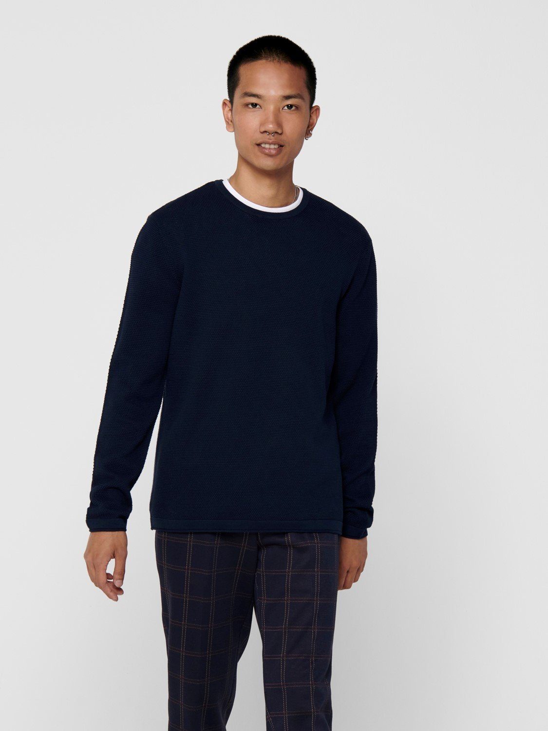 ONLY & SONS Strickpullover Dünner Langarm Strickpullover Rundhals Basic Sweater ONSPANTER 4421 in Navy