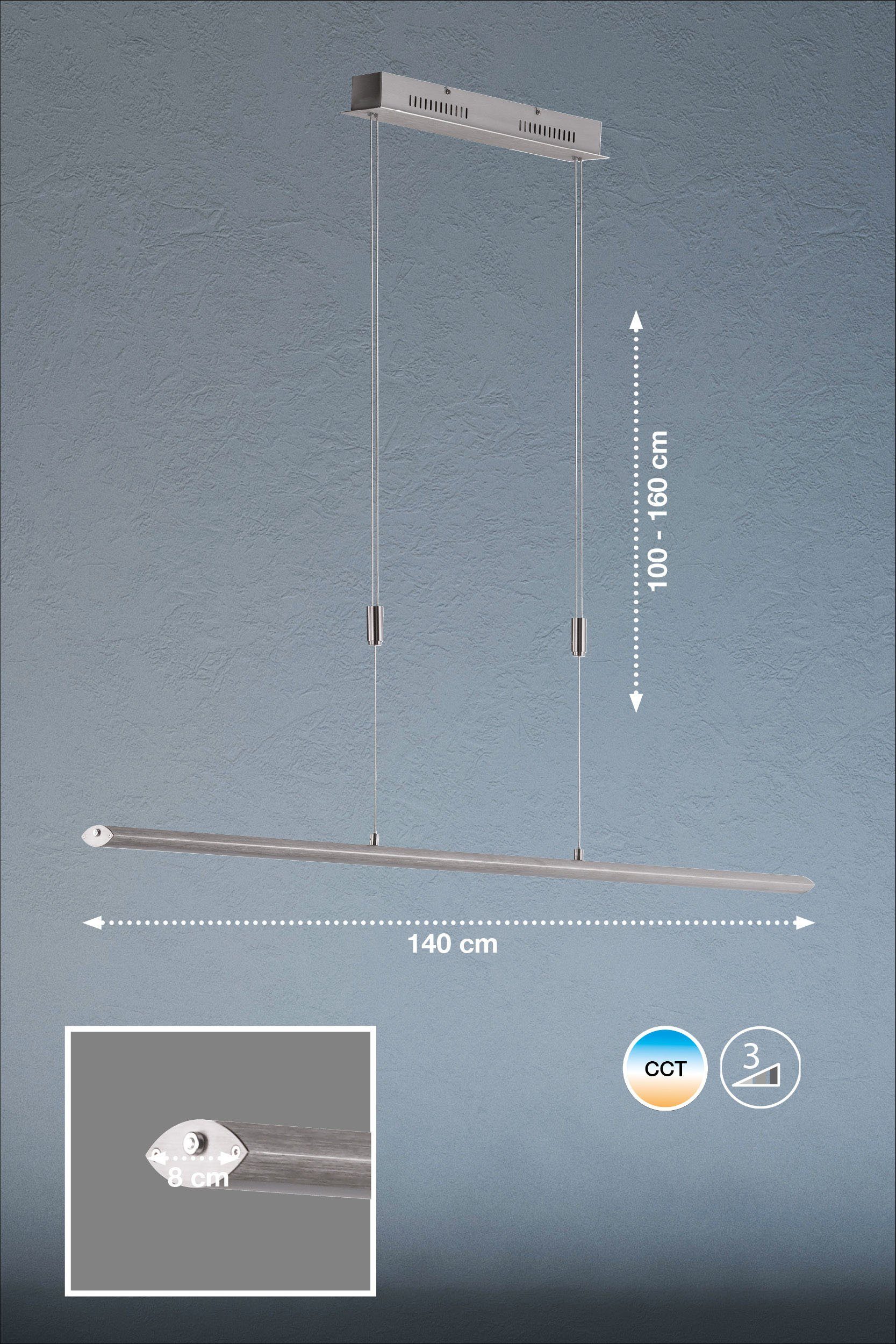 integriert, Neutralweiß, FISCHER Dimmfunktion, HONSEL LED Pendelleuchte LED fest & TW, Warmweiß Beat