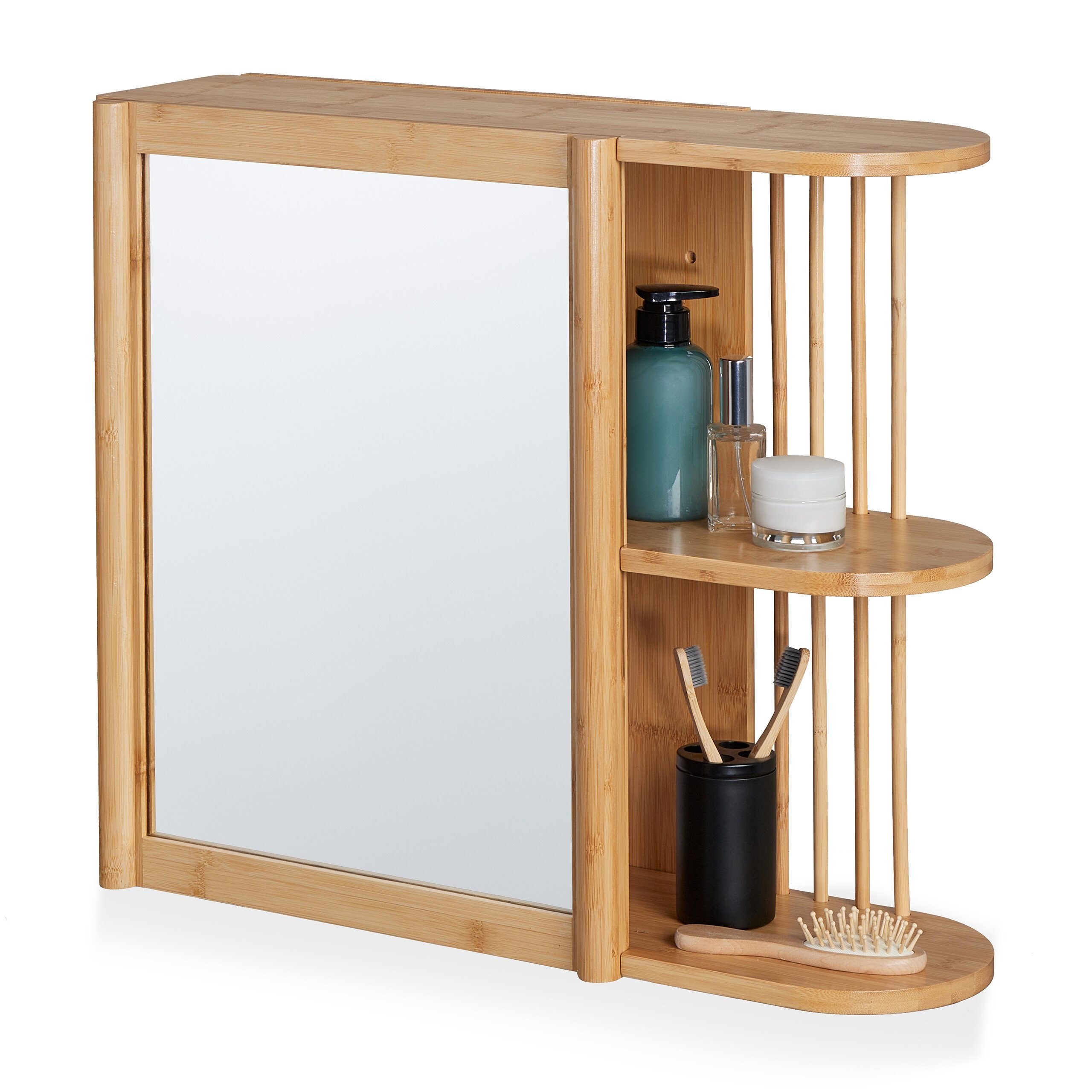 relaxdays Badregal Bambus Wandregal mit Spiegel günstig online kaufen