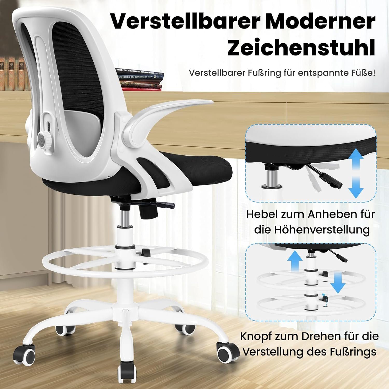 Razzor Bürostuhl (Bürostuhl mit mit Armlehnen Schreibtischstuhl Hochklappbaren Sitz), Ergonomisch Schreibtischstuhl verstellbarem ergonomisch: Bürostuhl