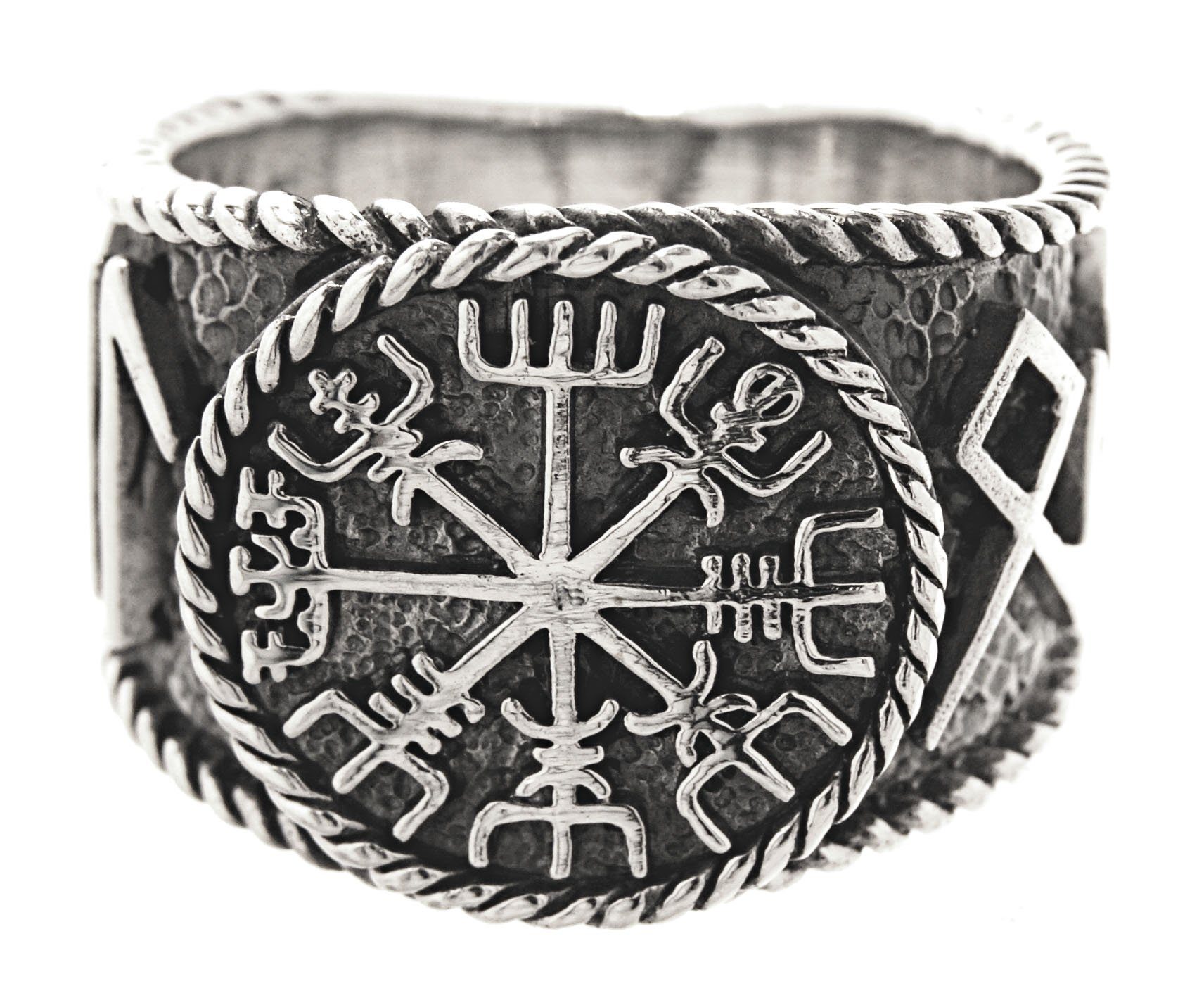 Kiss of Leather Silberring Ring Wikingerkompass Vegvisir Hail Odin Runen, Gr. 54-74