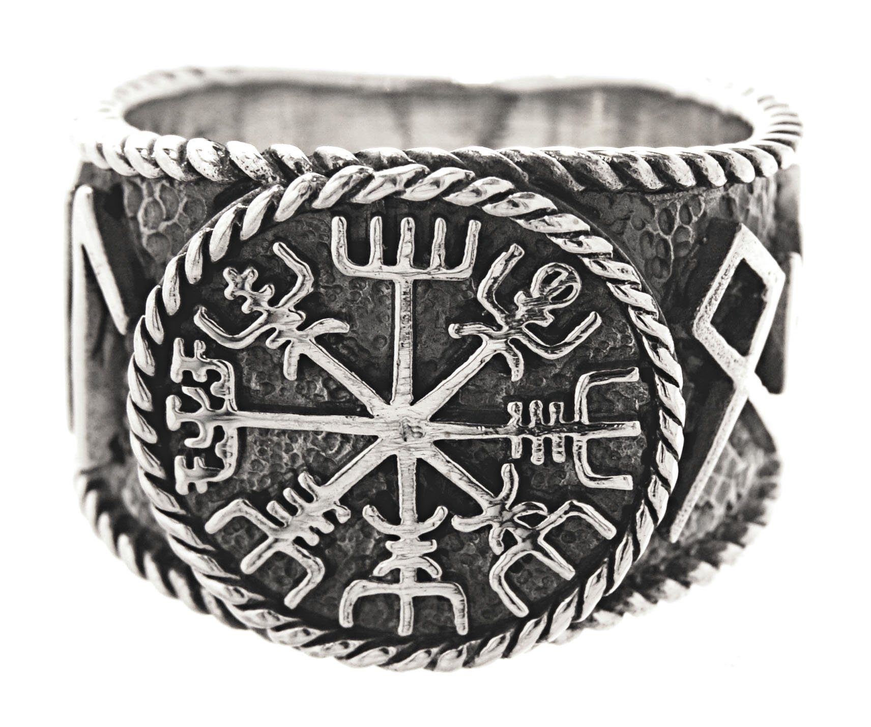 Kiss of Leather Silberring Ring Wikingerkompass Vegvisir Hail Odin Runen, G günstig online kaufen