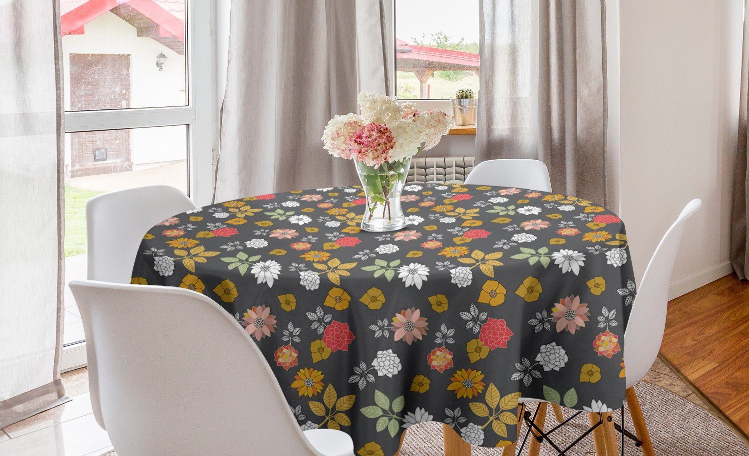 Abakuhaus Tischdecke Kreis Tischdecke Abdeckung für Esszimmer Küche Dekoration, Blumen Blooming Japanische Blumen