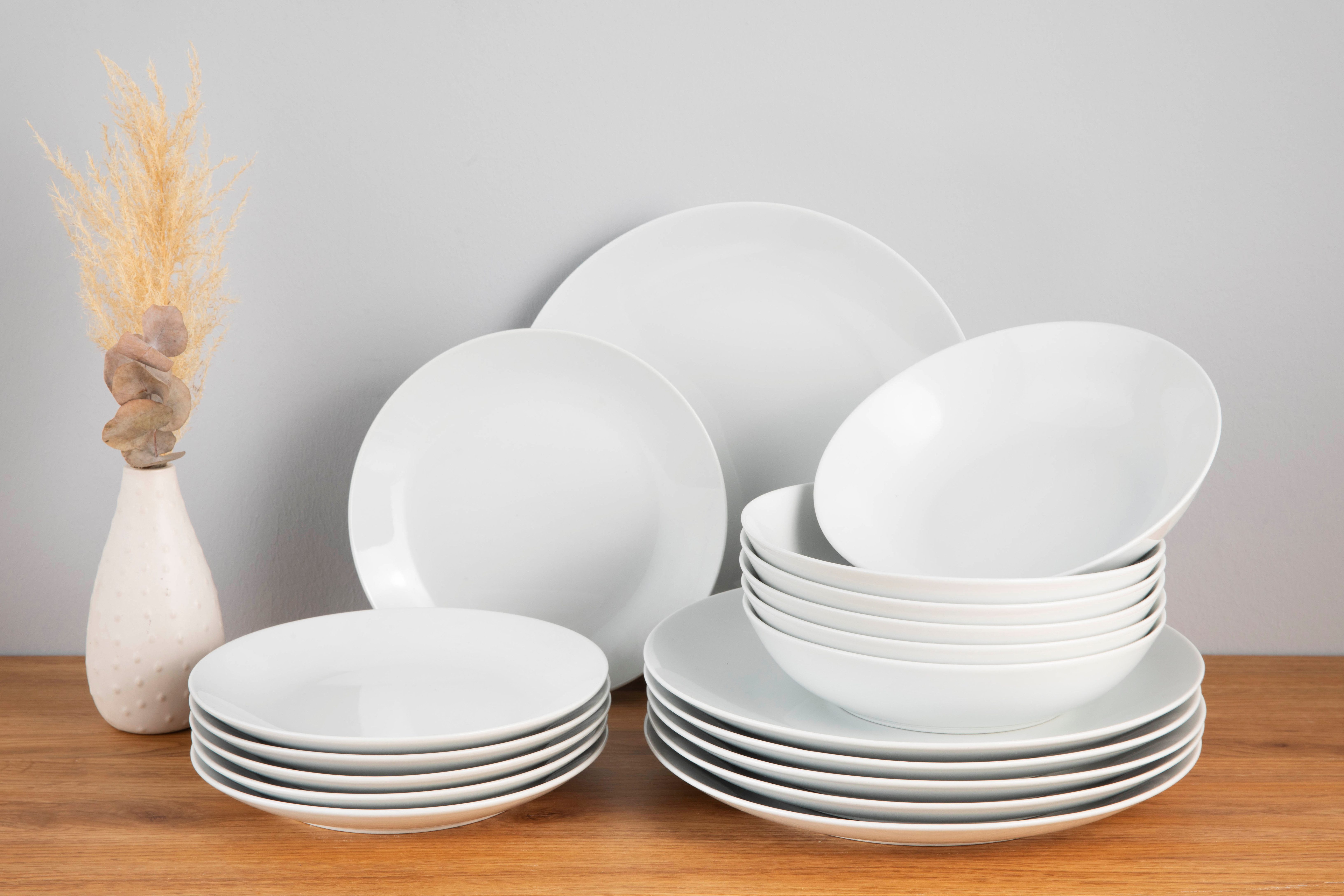 OTTO home Tafelservice Alff (18-tlg), 6 Personen, Porzellan, Teller Set, Geschirr-Set, harmonische, trendige Coupeform