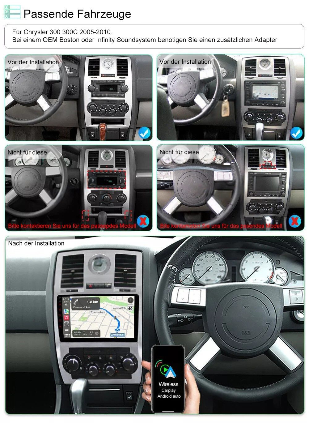 ESSGOO Für Chrysler 300 300C 2005-2010 Android 15 6+128GB QLED Autoradio (RDS, Digitalradio (DAB), FM, AM, Carplay Android Auto 4G LTE WIFI GPS)