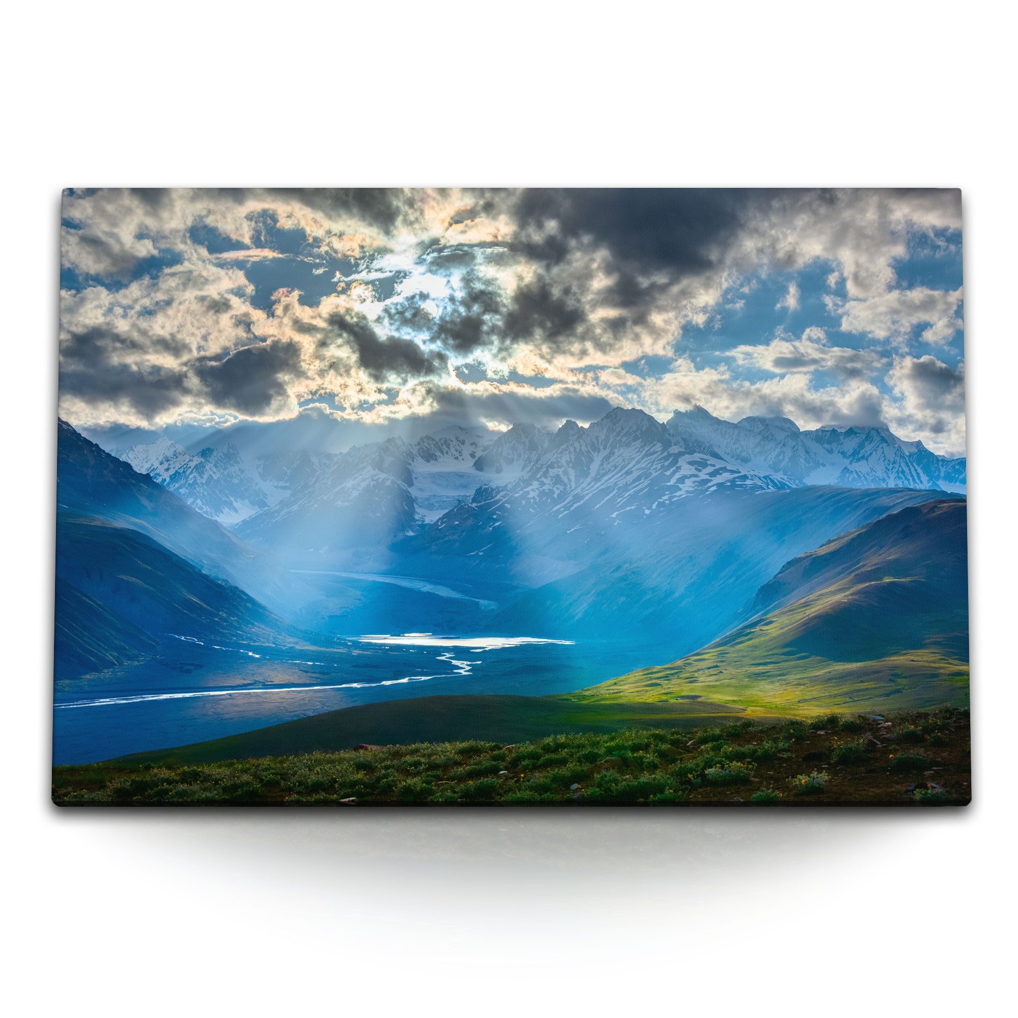 Leinwandbild 120x80cm Wandbild auf Leinwand Berge Gebirge Landschaft strahl Sonnenu