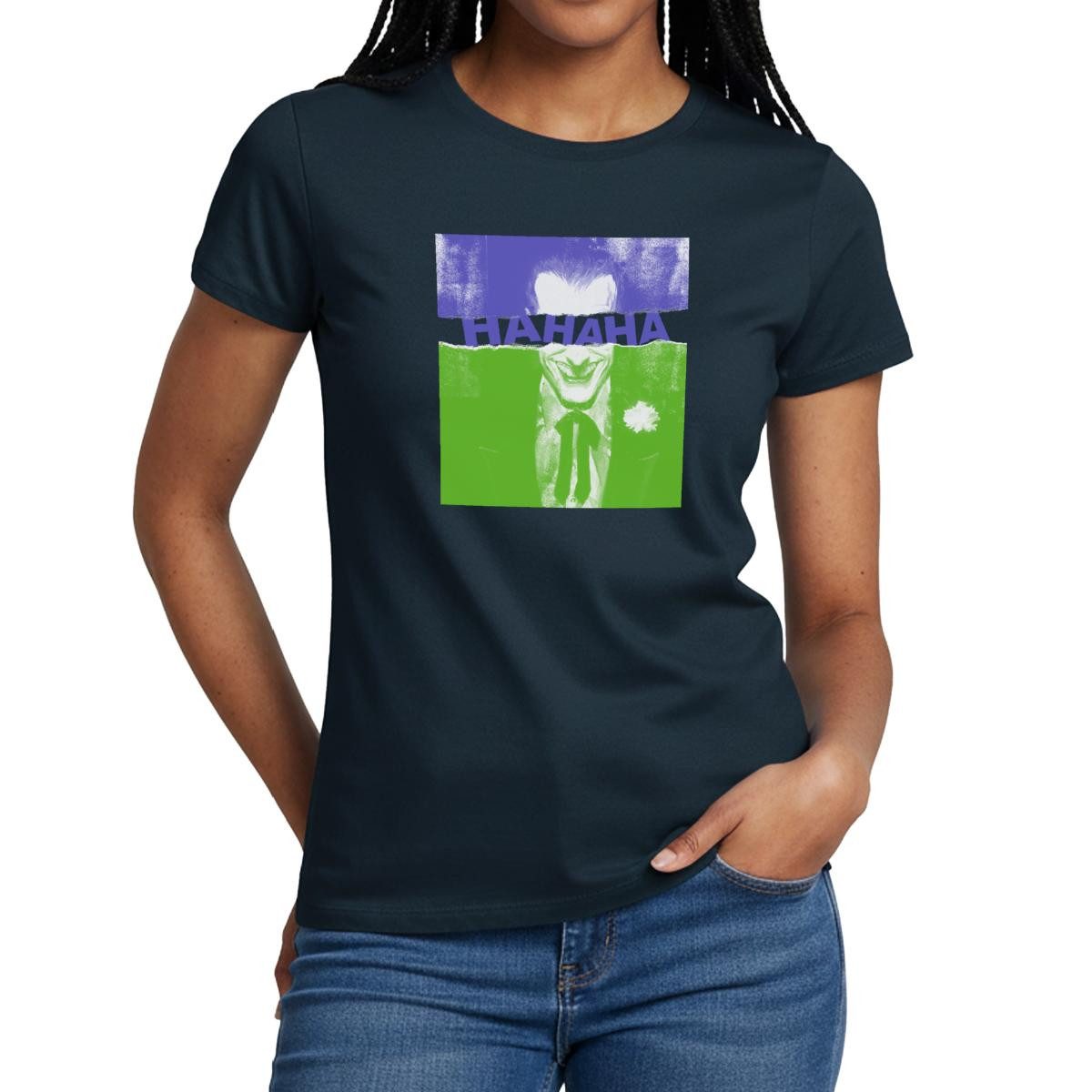 Spreadshirt T-Shirt Batman Dark Knight The Joker Hahaha Frauen T-Shirt (1-tlg) Slim Fit, fällt klein aus
