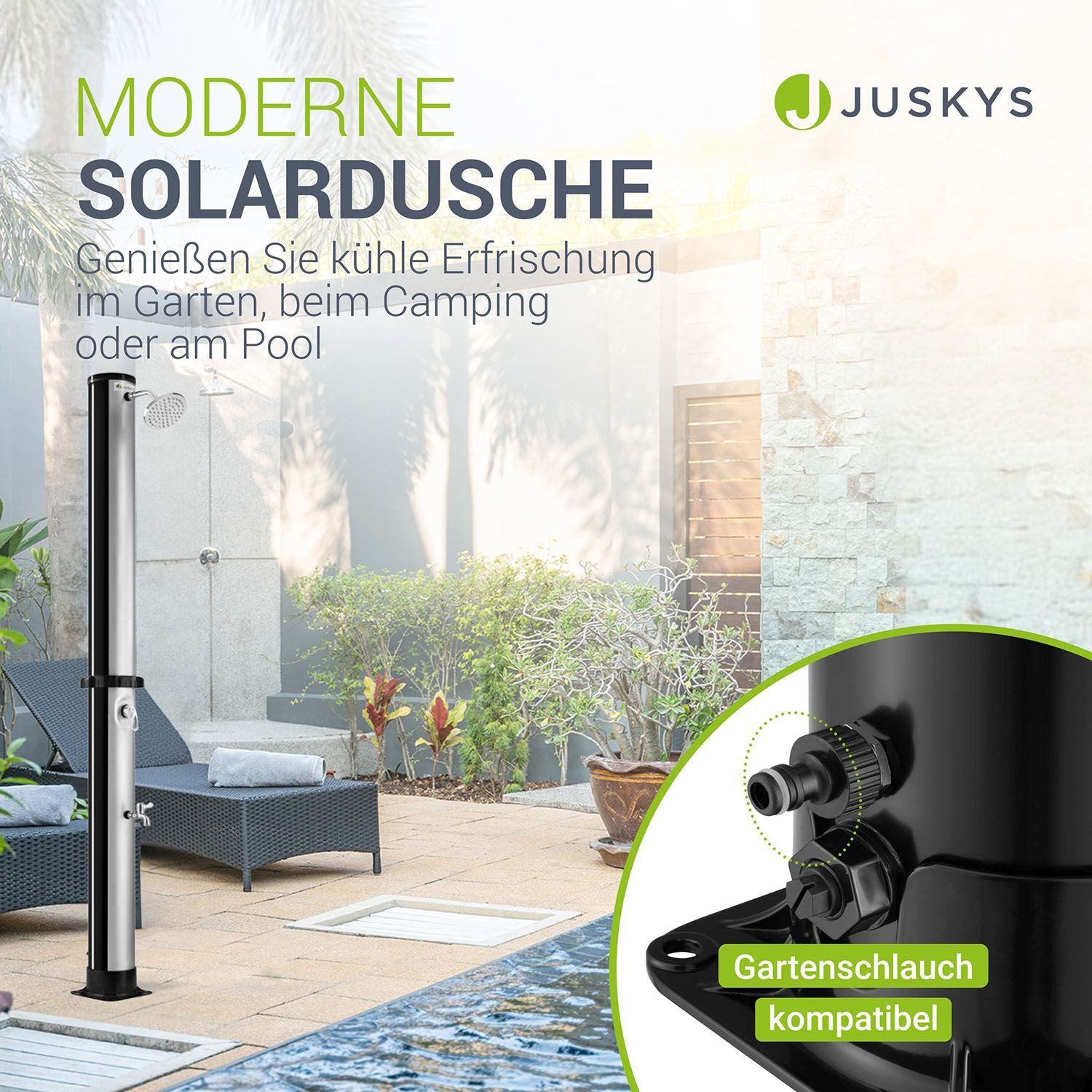 Juskys Solardusche Victoria, 40 L, schwenkbarer Duschkopf, stufenlose bis 60 °C, plus Fußdusche