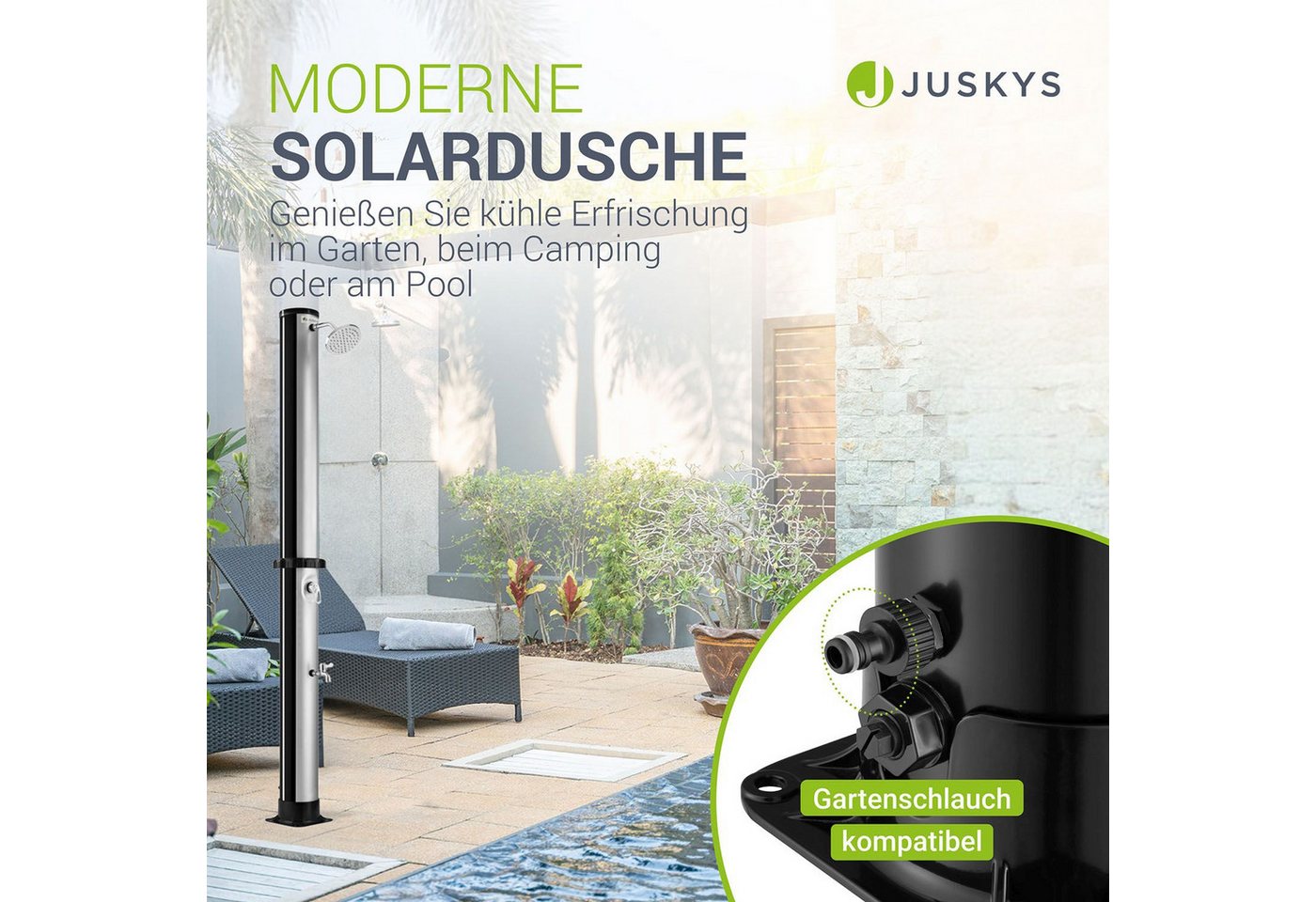 Thumbnail - Juskys Solardusche Victoria, 40 L, schwenkbarer Duschkopf, stufenlose bis 60 °C, plus Fußdusche