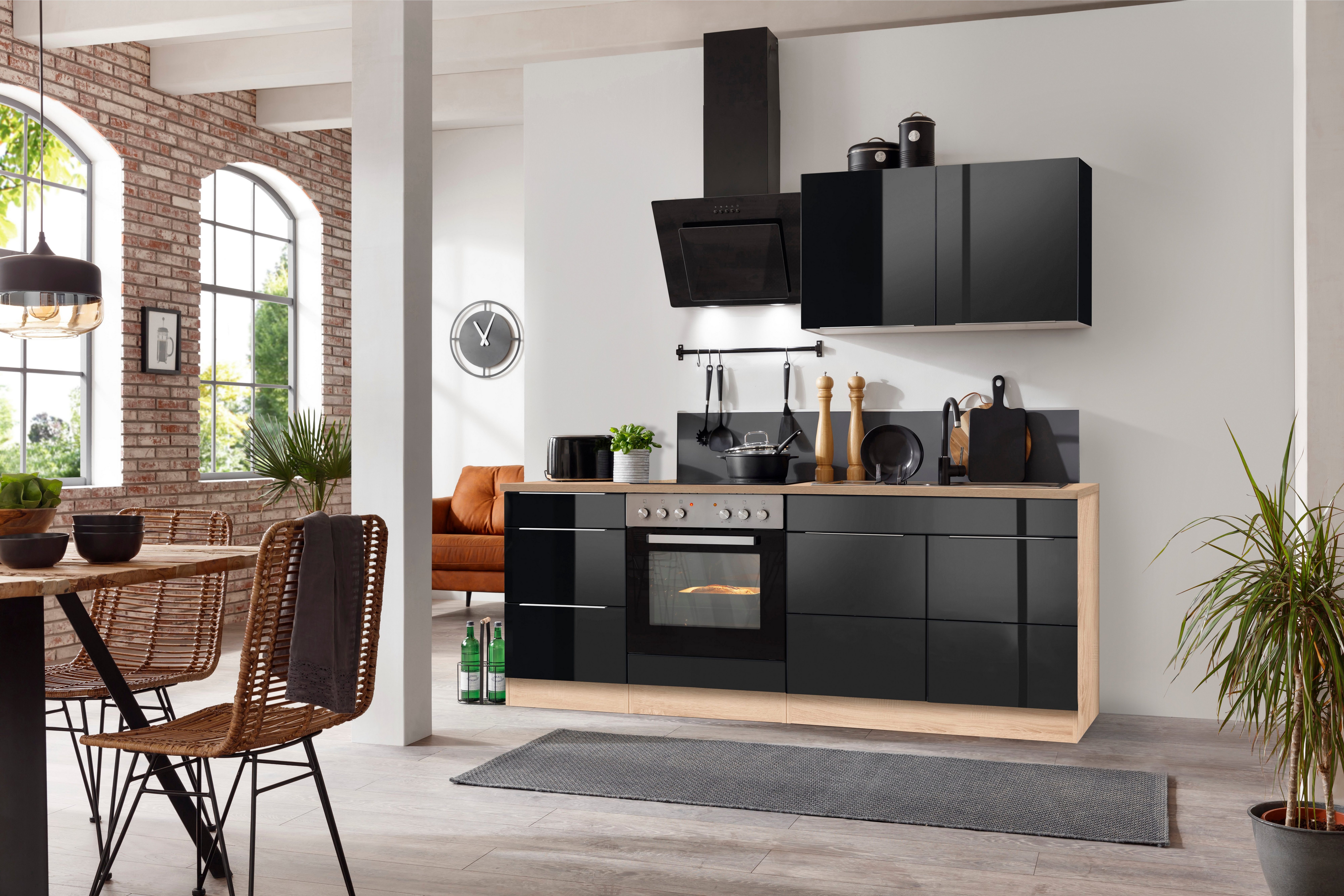 KOCHSTATION Küchenzeile KS-Brindisi, Breite 210 cm, wahlweise mit E-Geräten, mit MDF-Fronten