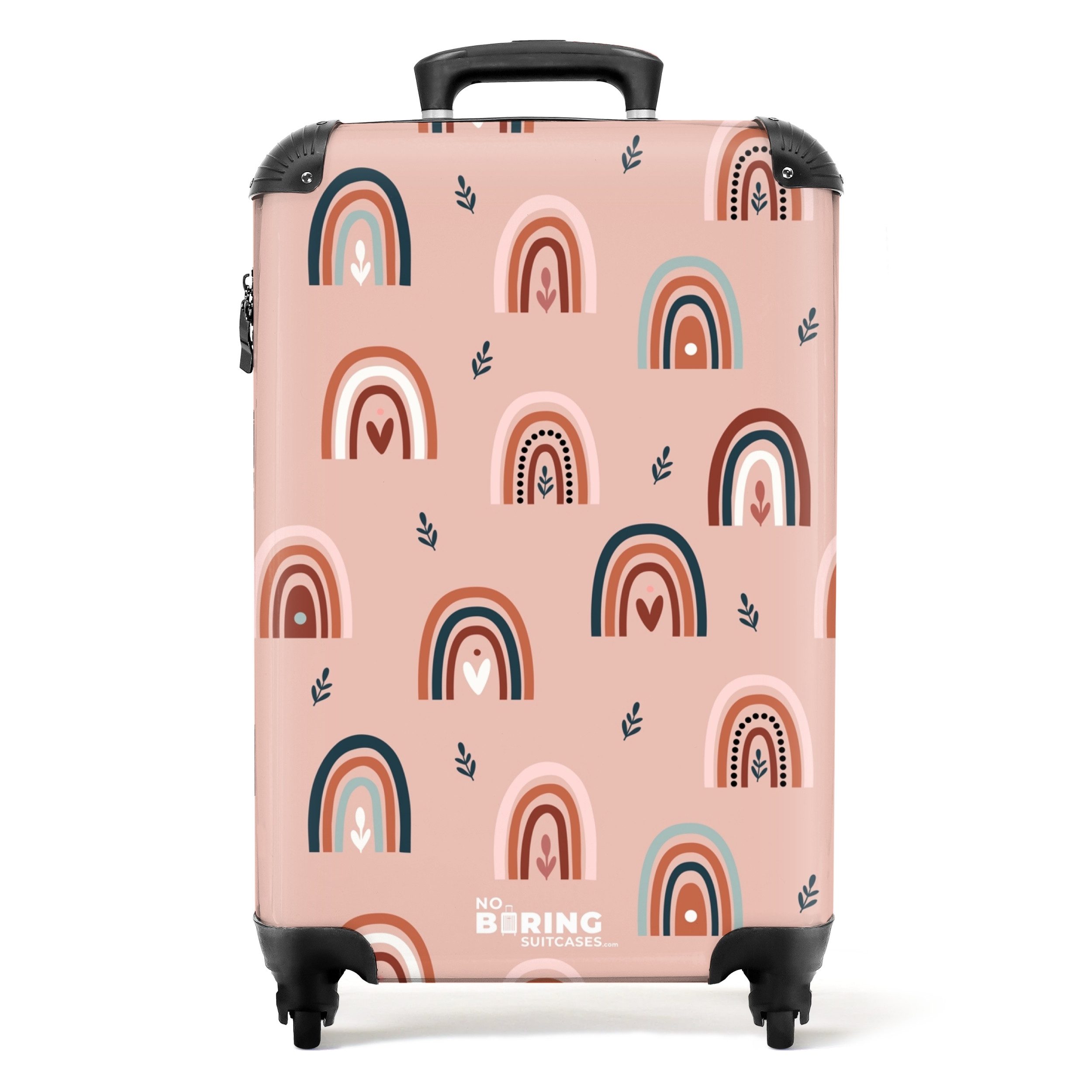 NoBoringSuitcases.com© Kinderkoffer Muster - Regenbogen - Herz - Mädchen - Rosa 55x35x20cm, 4 Rollen, Handgepäck-Koffer, Kinderkoffer, Mädchen