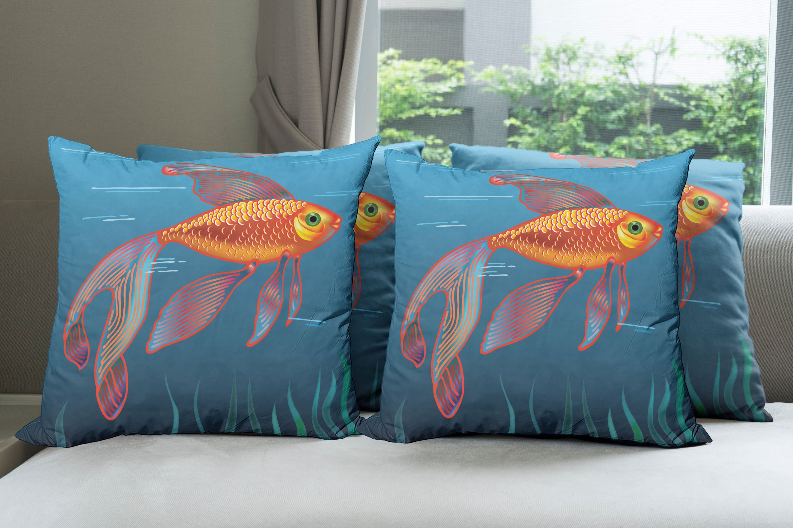 Fische Stück), Modern (4 Aquarium Goldfisch im Accent Kissenbezüge Digitaldruck, Doppelseitiger Wasser Abakuhaus