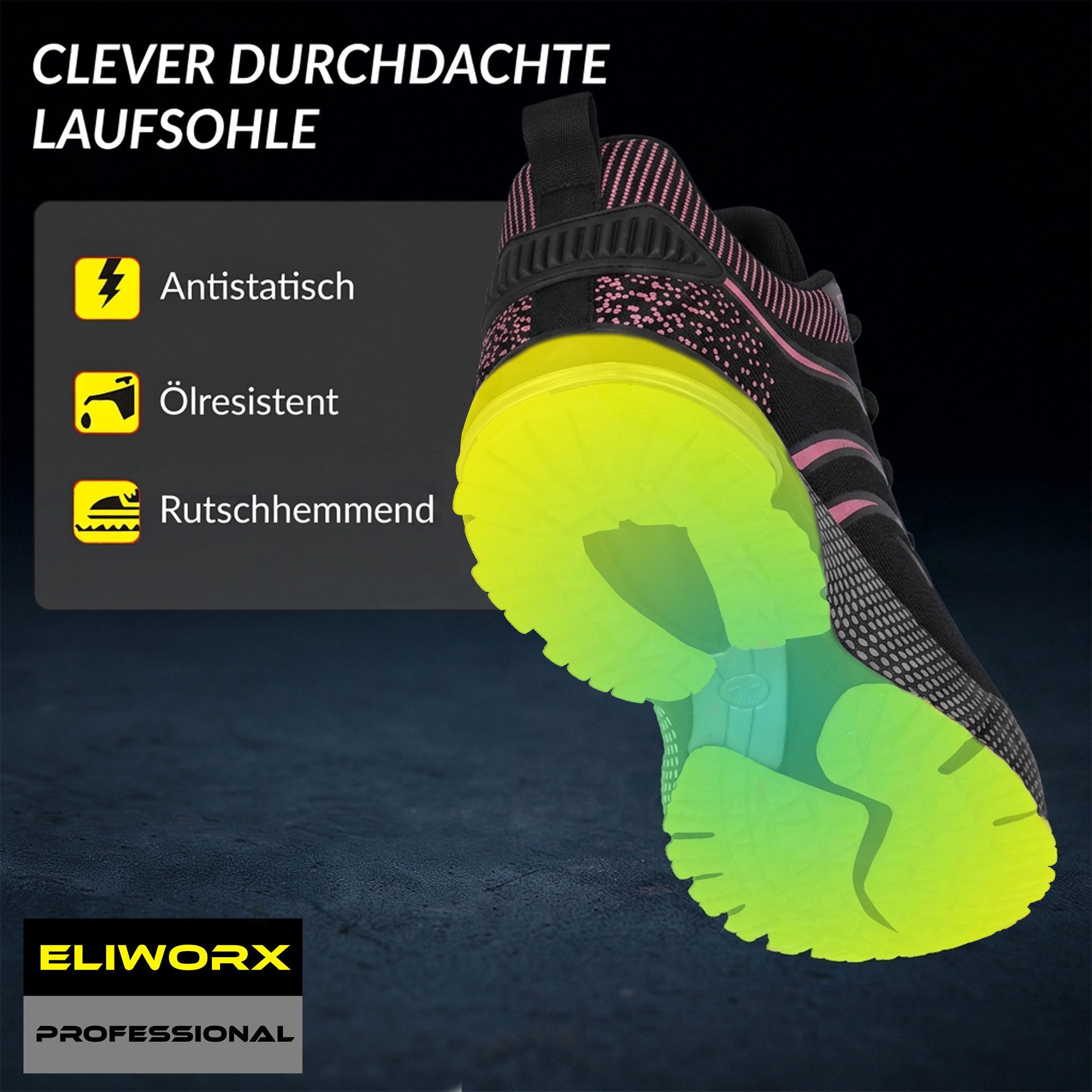 ELIWORX S1 PL Schuh mit Stahlkappe, Atmungsaktives Mesh - Arbeitsschuhe Damen Arbeitsschuh Durchtrittsichere Zwischensohle aus Kevlar, besonders rutschhemmend – Bild 4 von 5