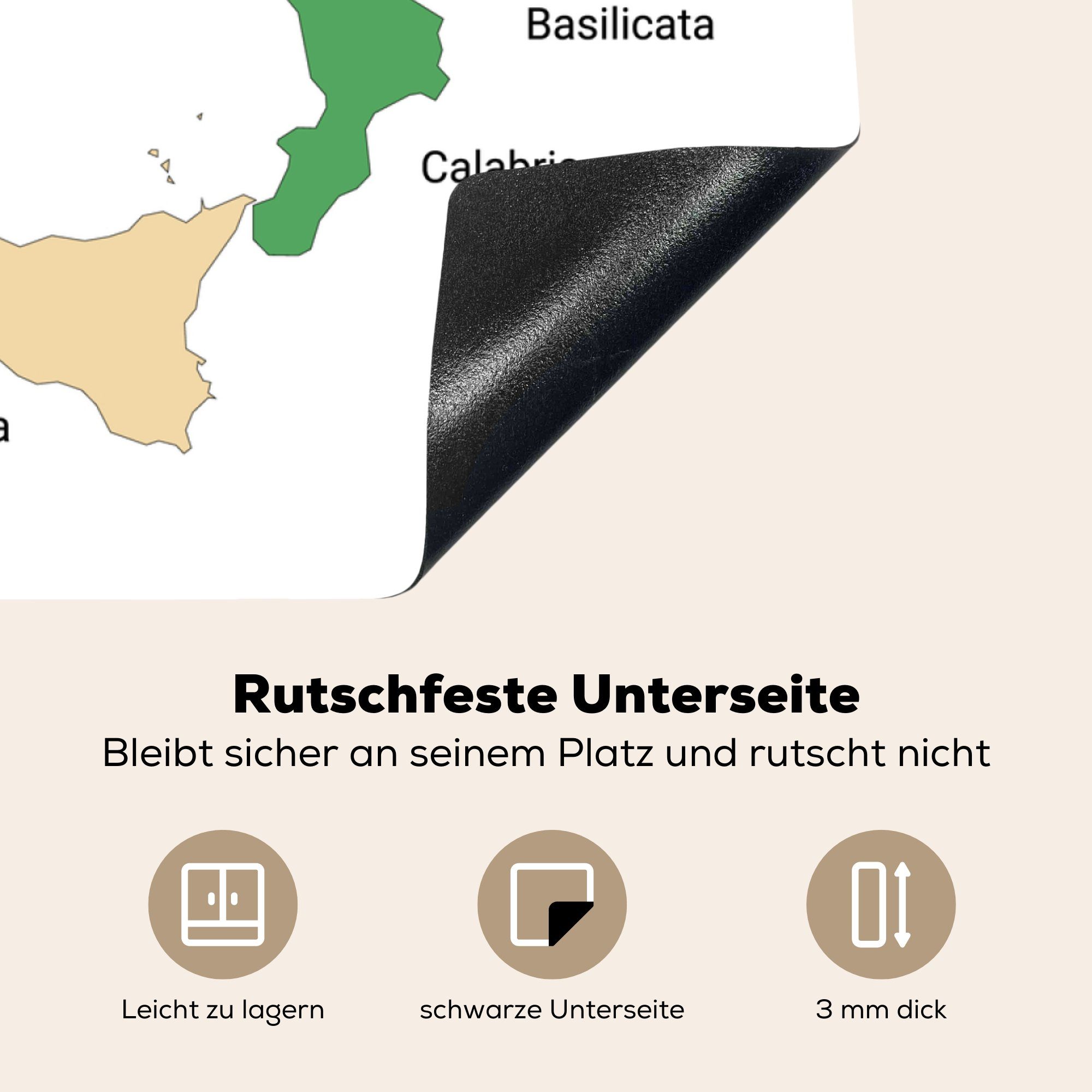 Herdblende-/Abdeckplatte für tlg), Vinyl, (1 küche cm, 78x78 Arbeitsplatte Region, Karte Italien Ceranfeldabdeckung, - MuchoWow von