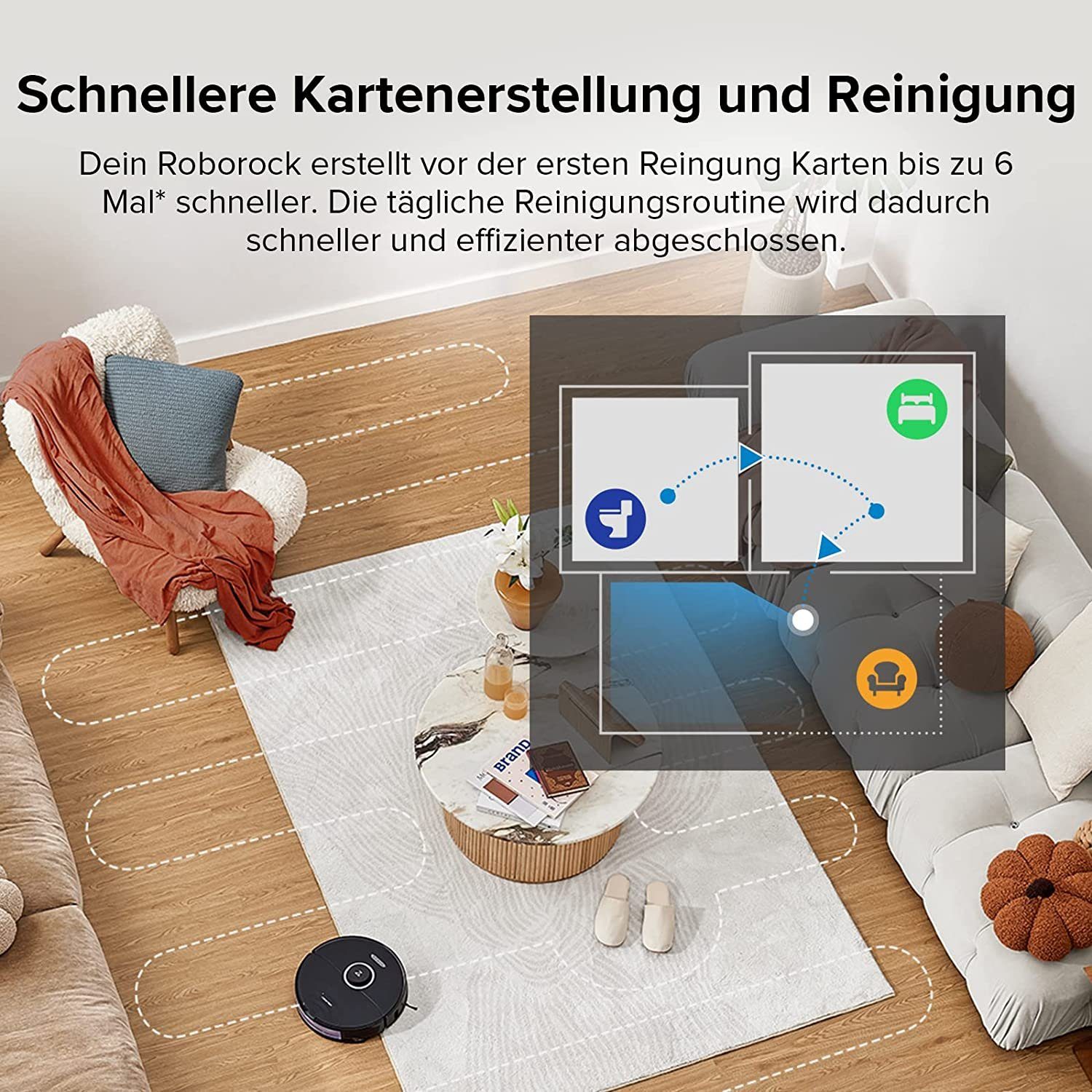 Roborock Saugroboter S8, 69,00 W, mit Auto-Mop 6000Pa, Zubehör, DuoRoller-Bürste, Control mit Kindersicherung, APP Schwarz Reactive Teppich-Detektion, 3D-Hindernisumgehung, Zubehör-Set Lift