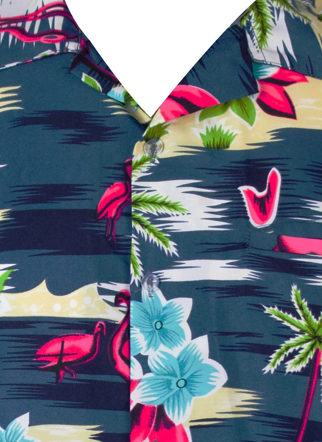 King Kameha Hawaiihemd Flamingos Funky Hawaii-Hemd Herren Kurzarm Front-Tasche Stylish Unisex