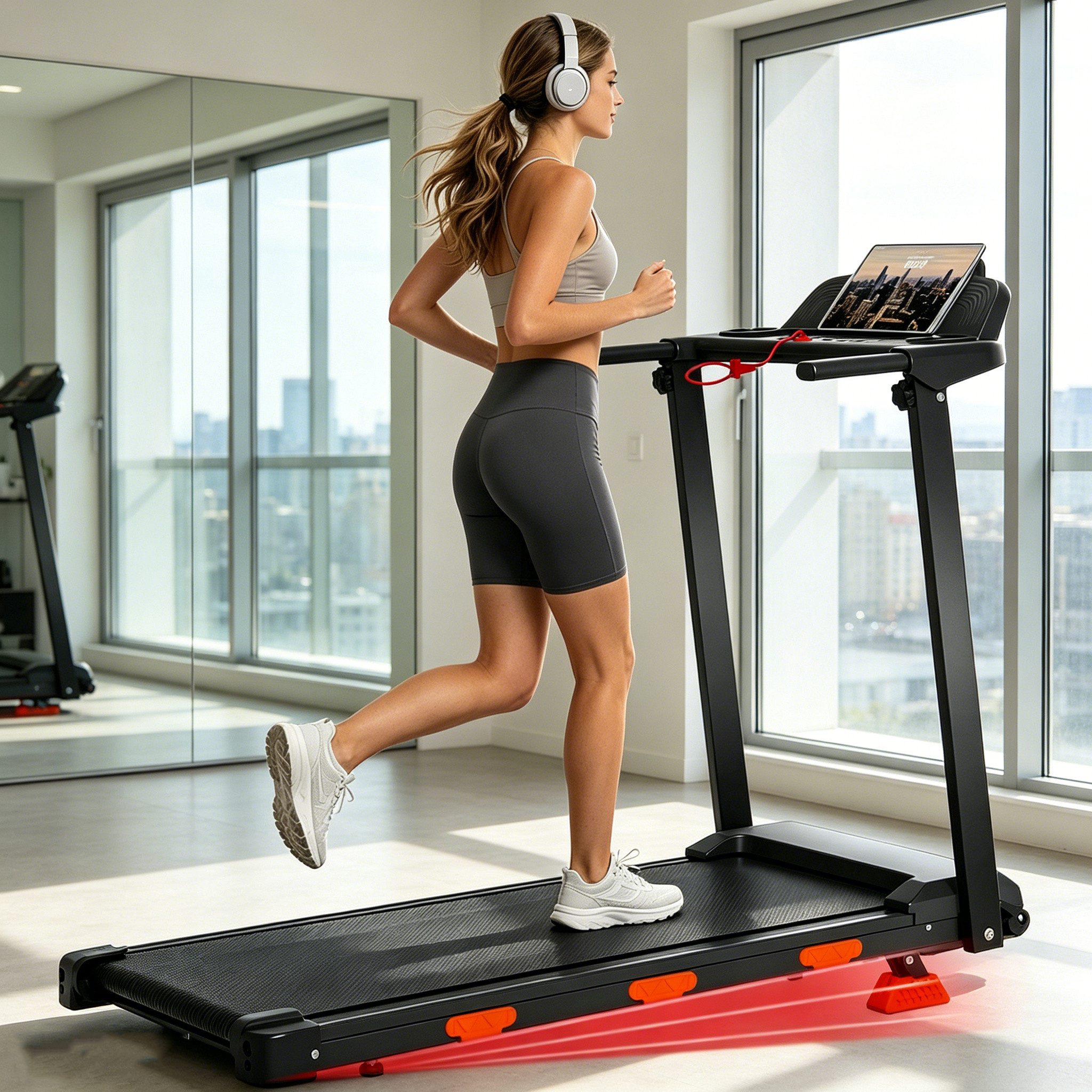BAYMATE Laufband Für Zuhause Laufbänder (Geschwindigkeit bis 12 km/h, 38×95 cm Lauffläche, Heimlaufband kompakt), mit 15% Neigung, maximal 120 kg