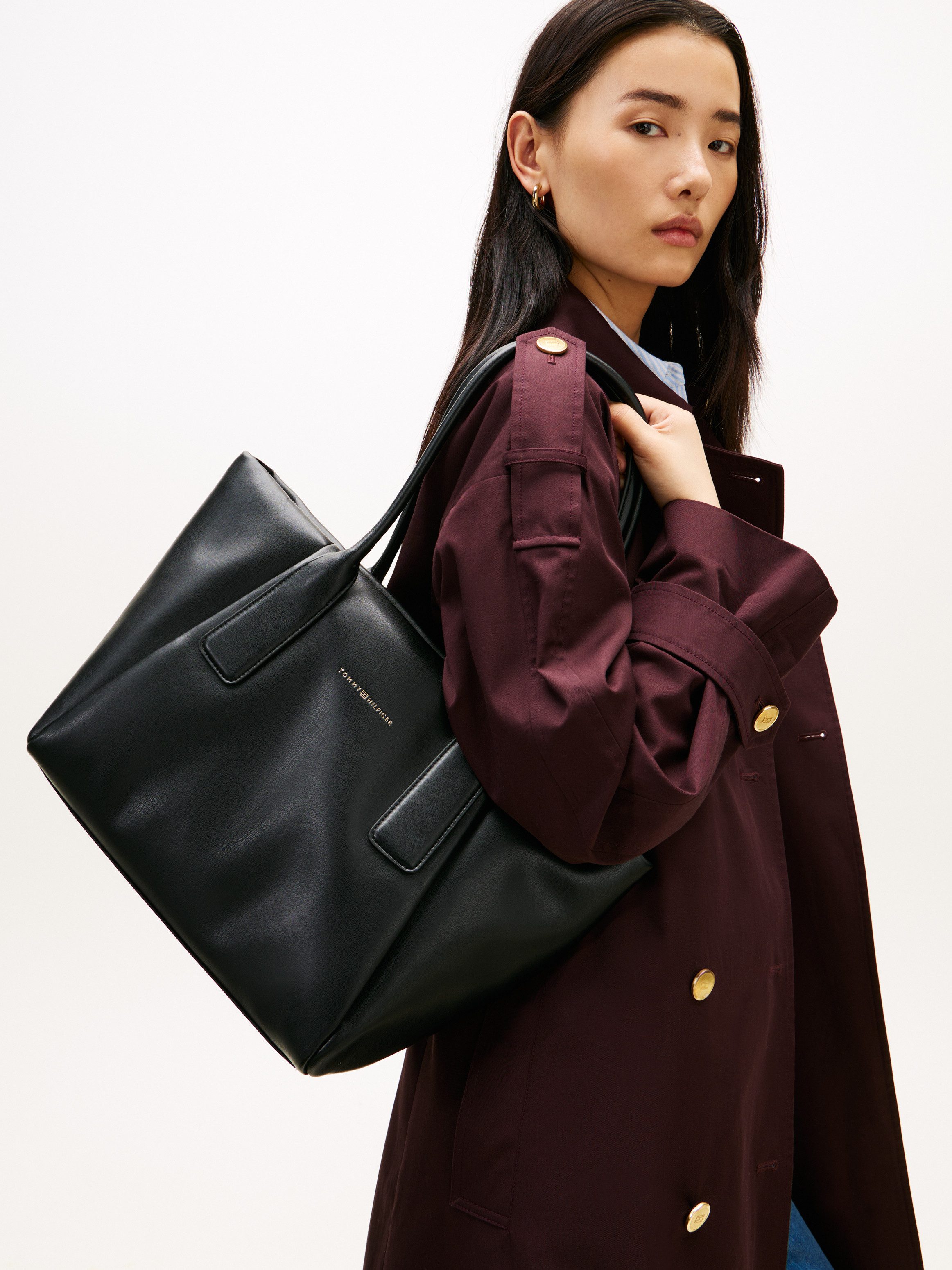 Tommy Hilfiger Tragetasche TH ESSENTIAL TOTE, Damen Schultertasche, Henkeltasche mit goldfarbener Logoprägung