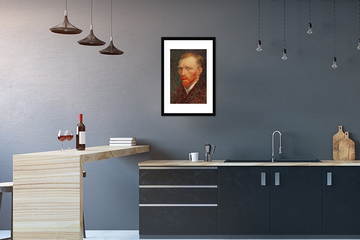 MuchoWow Poster Selbstporträt - Vincent van Gogh, (1 St), mit Rahmen, Kunstdruck, Gerahmtes Poster, Schwarzem Bilderrahmen