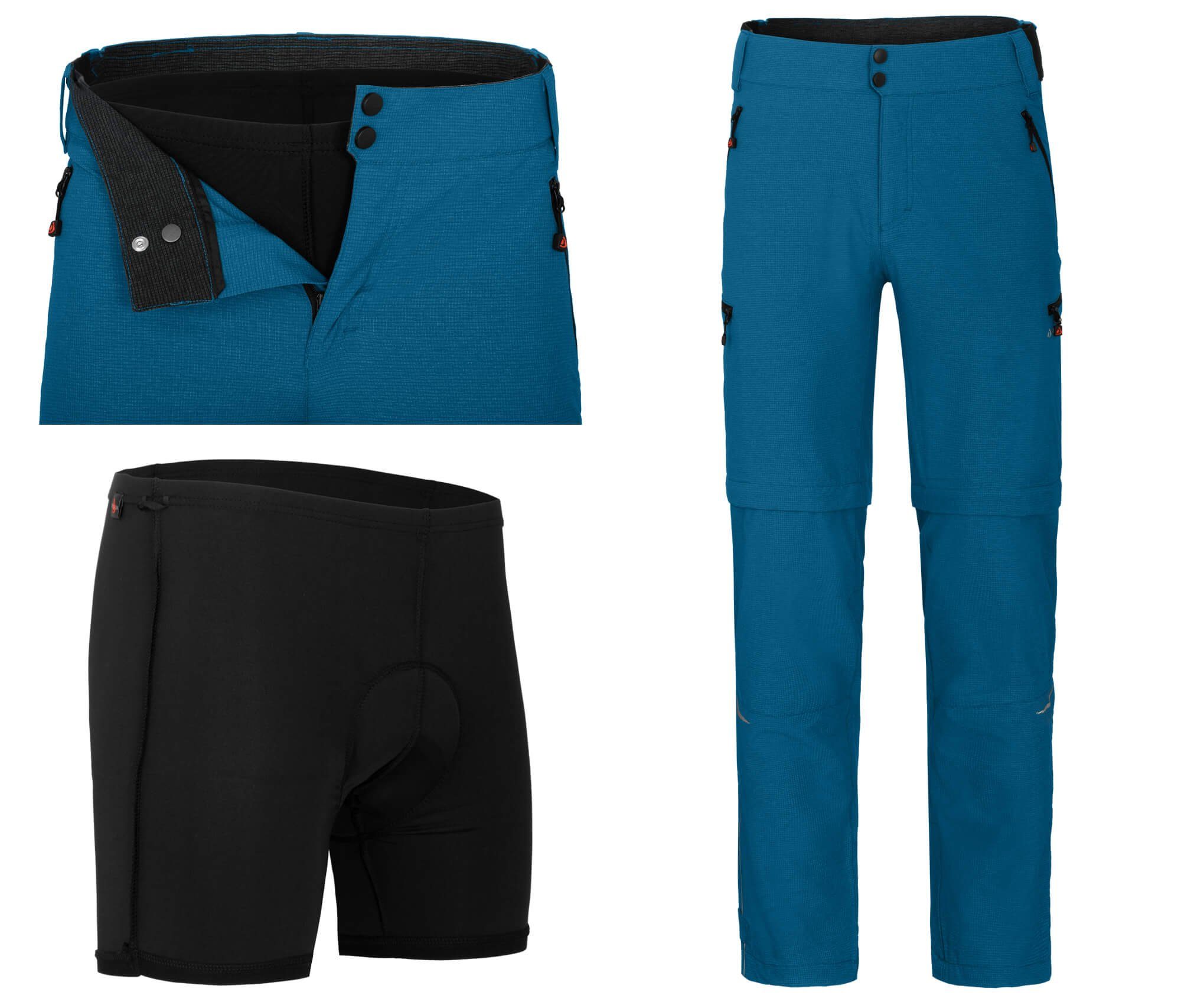 Zip-off-Hose PORVOO Zipp-Off (mit gepolsterter Innenhose) Herren Radhose, robust, elastisch, Normalgrößen, Saphir blau