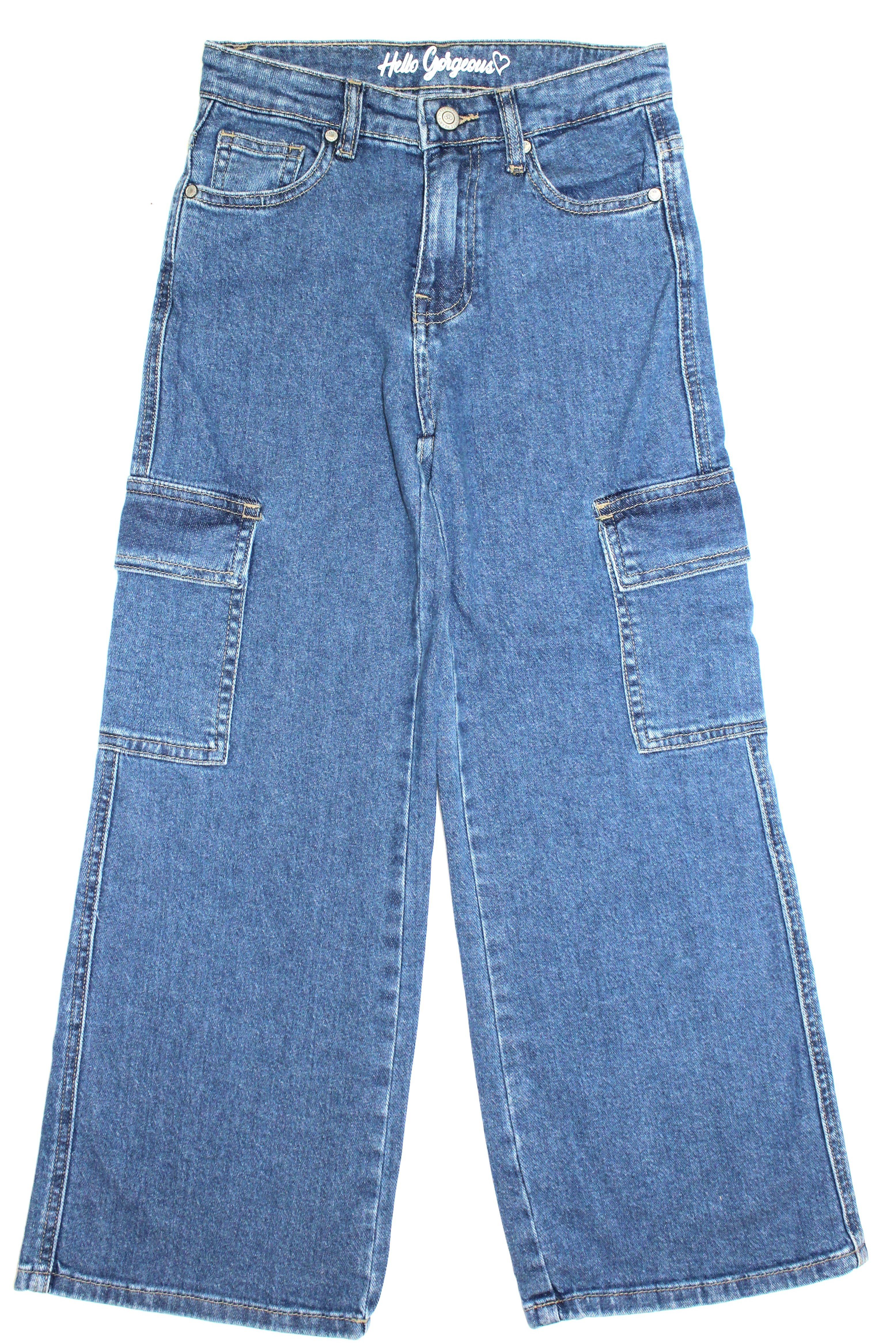 THREE OAKS Cargojeans "THREE HEARTS" Mädchen Cargo Jeans M330204 (1-tlg) 182 Mid blue