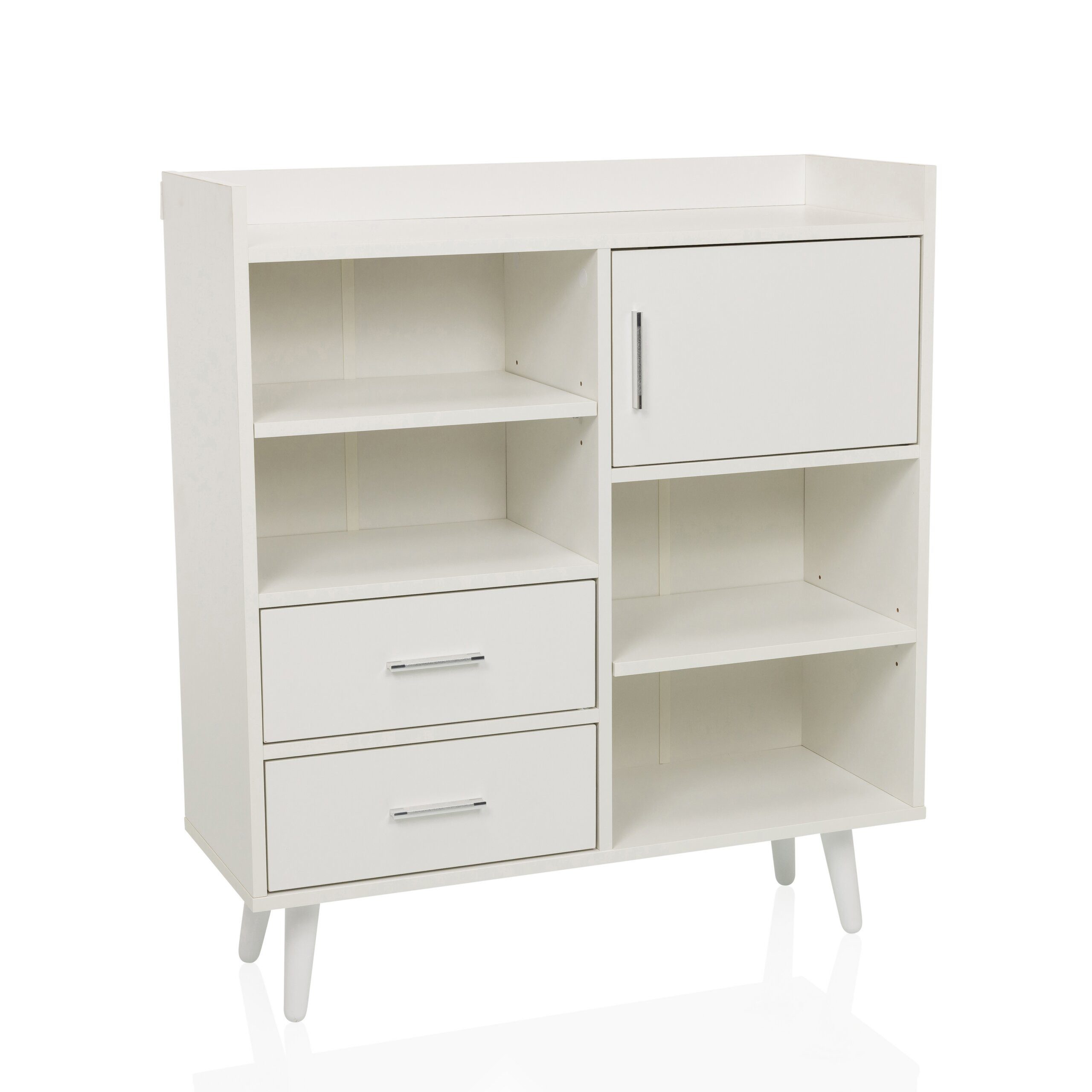 hjh LIVING Kommode MYRDAL Sideboard H/B/T: 90.0 x 80.0 x 30.0 cm, Highboard Anrichte mit 2 Schubladen 1 Tür, Industrial-Stil, Holzfuß