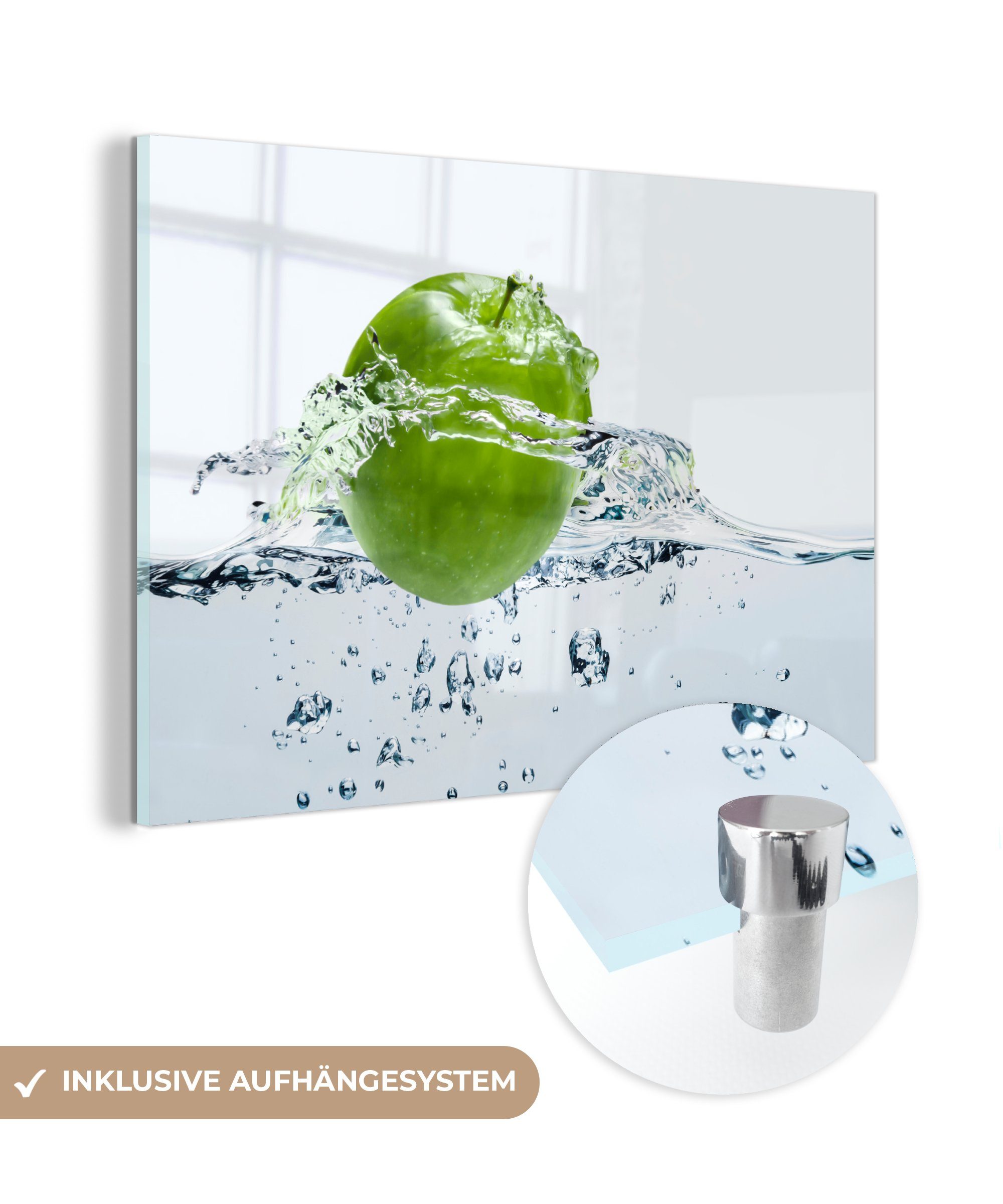 MuchoWow Acrylglasbild Apfel - Wasser - Klar, (1 St), Acrylglasbilder Wohnzimmer & Schlafzimmer