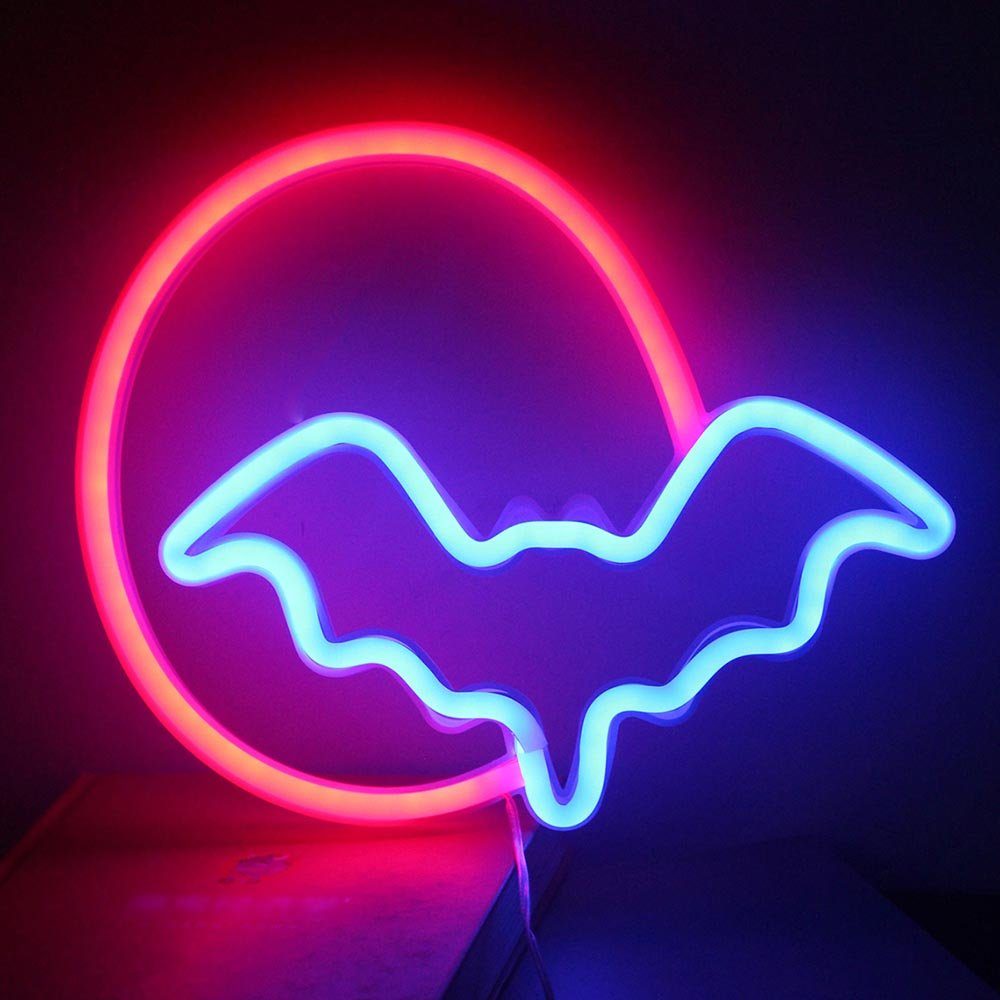 Rosnek LED Dekolicht Neonschild Lichter, Fledermaus, für Halloween Schlafzimmer Bar, USB/Batterie, Party Wanddekoration