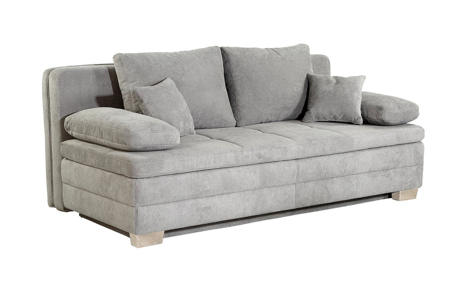 Jockenhöfer Gruppe Sofa LINDAU, B 203 cm x T 106 cm, Hellgrau,  Flachgewebebezug, Schlaffunktion, mit Bettkasten und Kissen