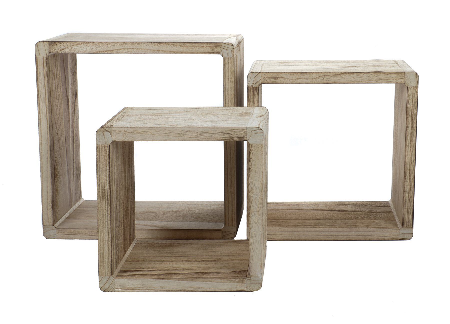 Bubble-Store Standregal Holz Bodenregal, Würfelregal Natur 3-tlg., 3er Set Cube Regale in 3 verschiedenen Größen | Standregale