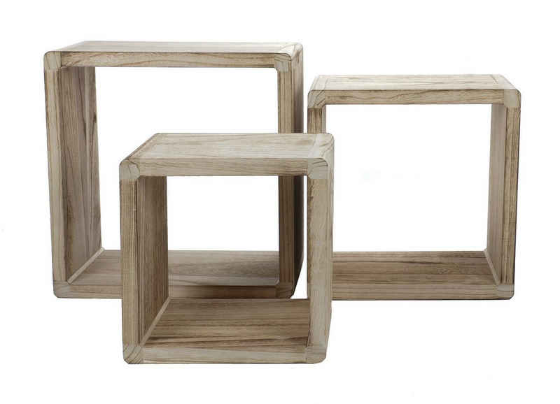 Bubble-Store Standregal Holz Bodenregal, Würfelregal Natur 3-tlg., 3er Set Cube Regale in 3 verschiedenen Größen