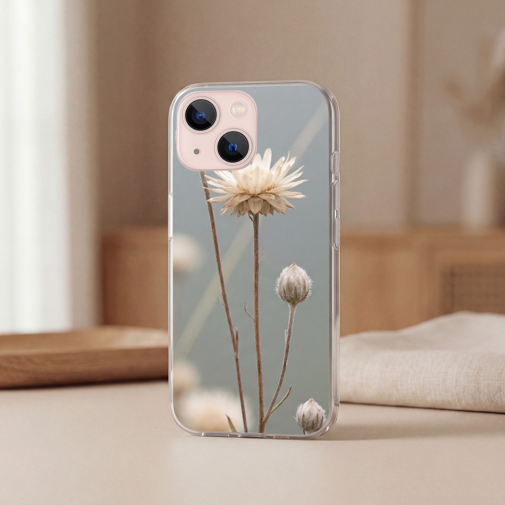 MuchoWow Handyhülle für Apple iPhone 13 Strohblumen - Weiß - Tageslicht, Smartphone-Bumper, Print, Handy Schutzhülle Dünn