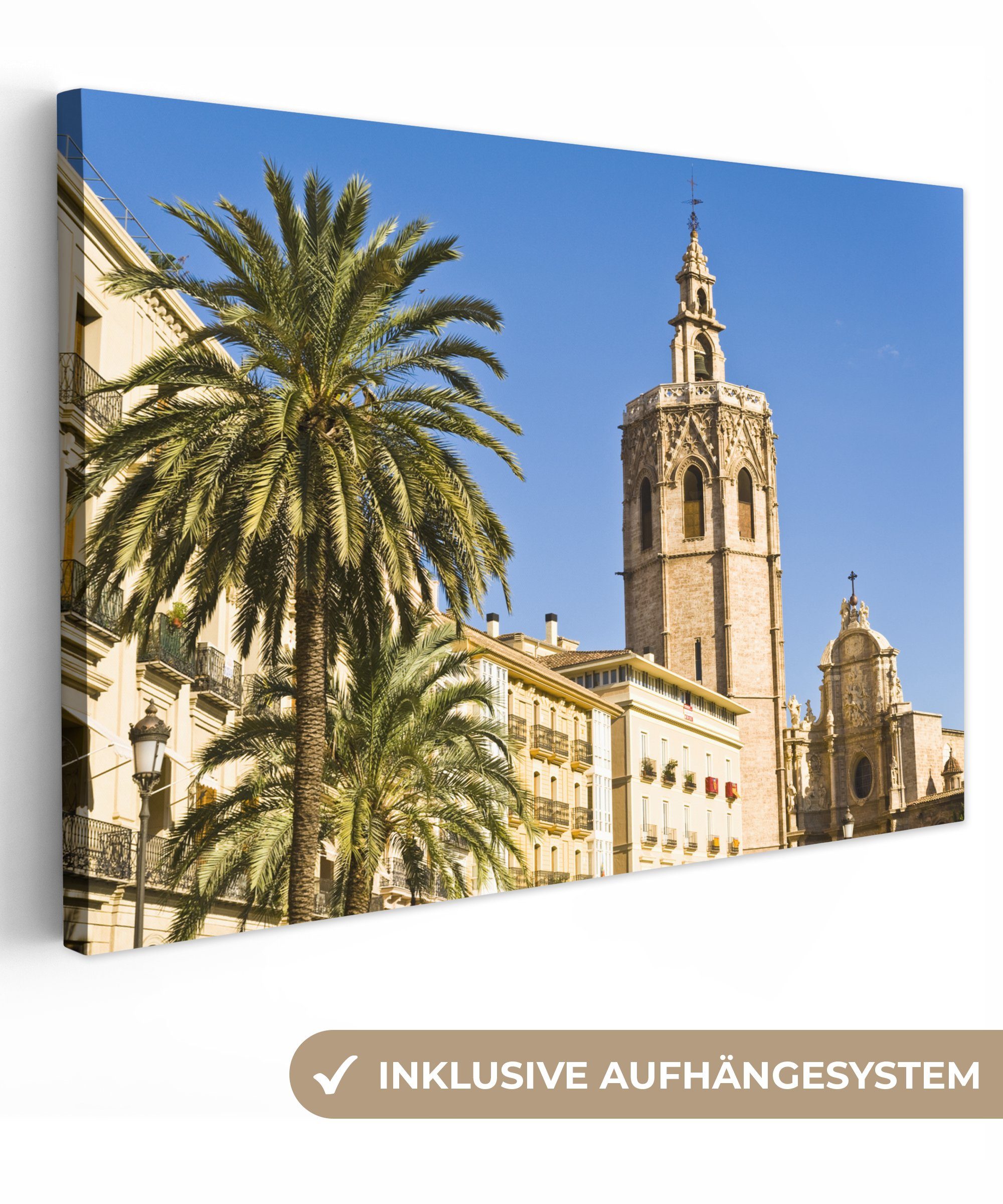 OneMillionCanvasses® Leinwandbild Aufhängefertig, St), 30x20 (1 Leinwandbilder, cm - Wanddeko, Turm Wandbild - Valencia Spanien