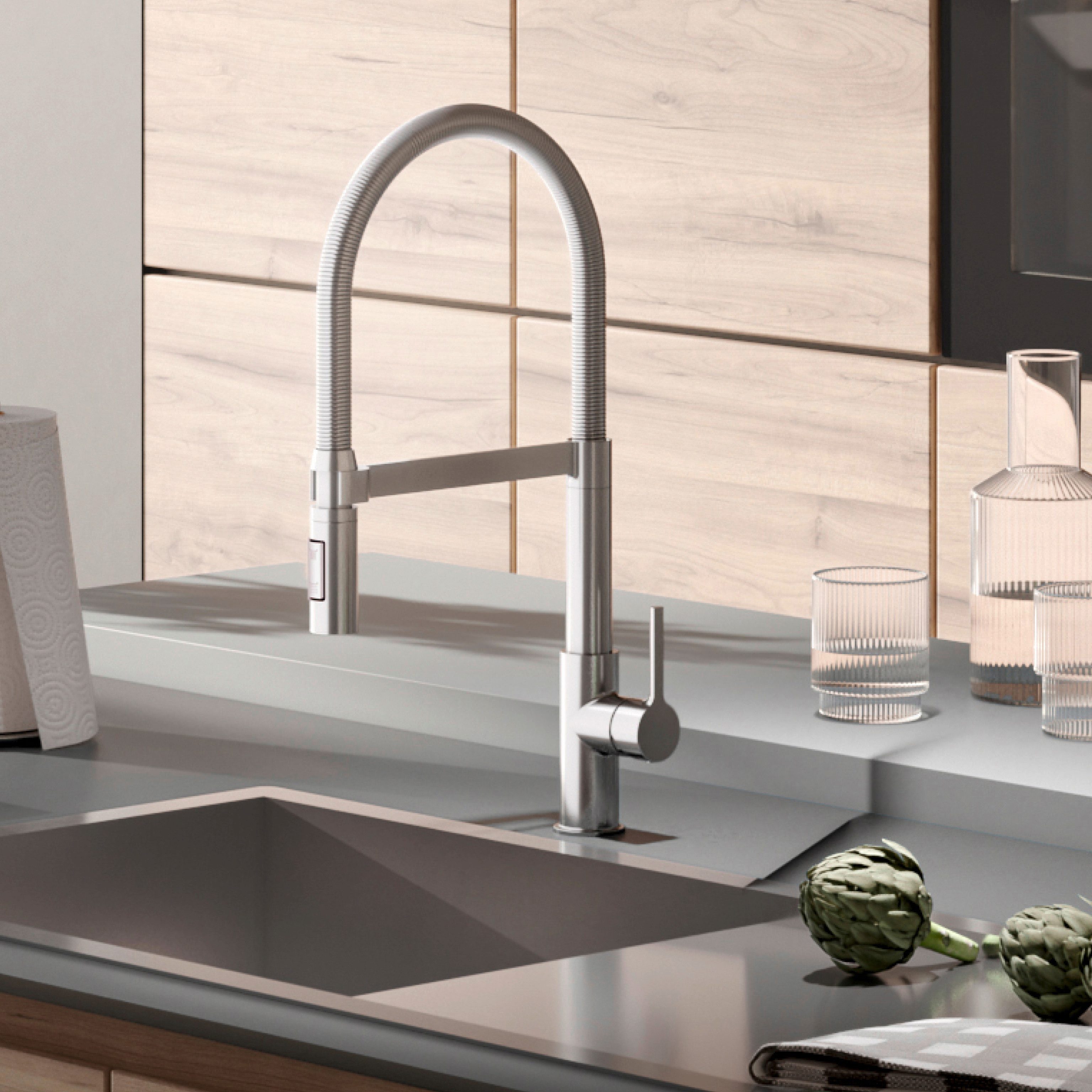 Lenz Küchenarmatur ALUNA mit Pendelbrause 2 Strahlarten Chrom schwenkbar, flexible Brause Flexible Pendelbrause mit 2 Strahlarten