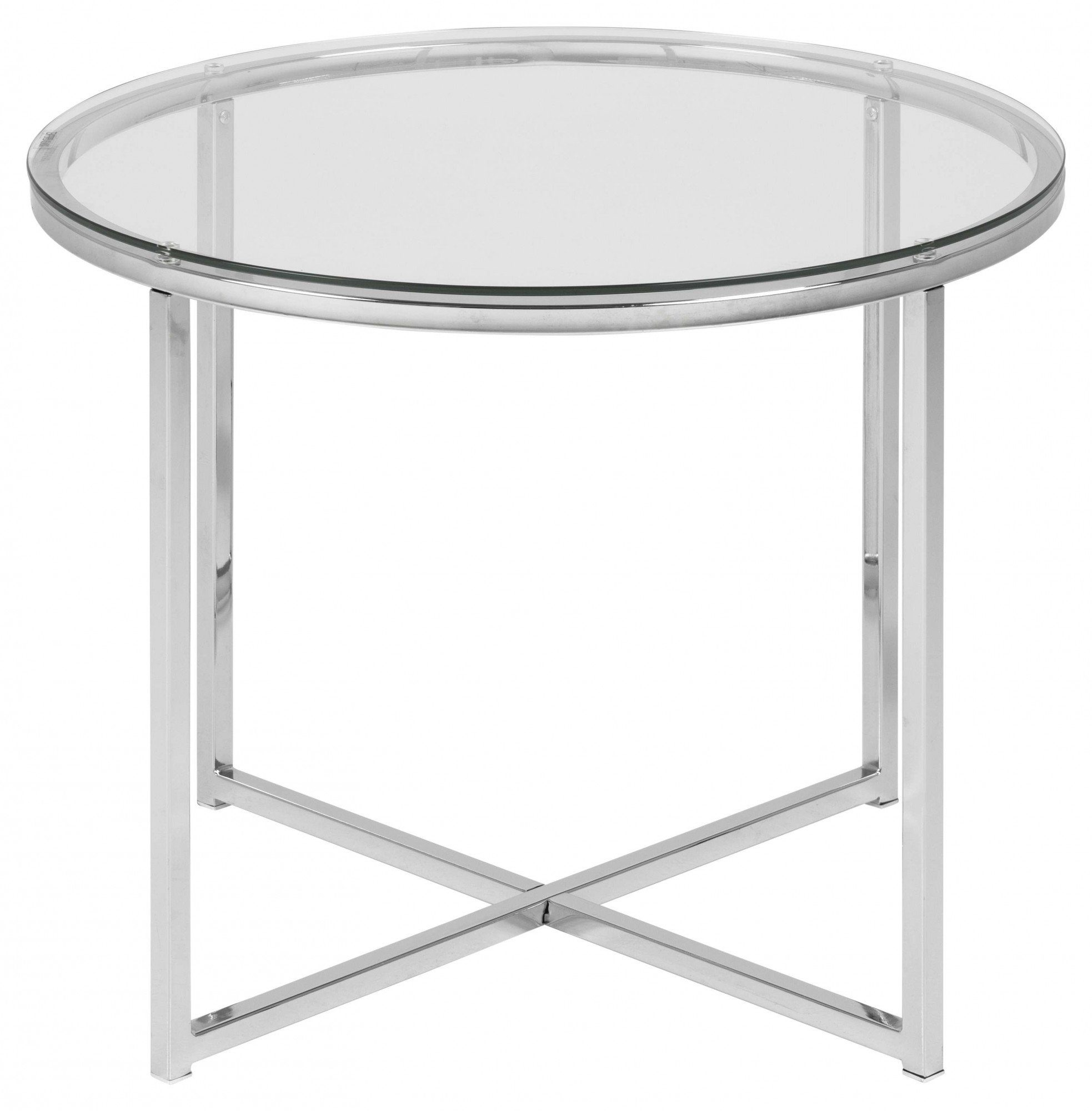 ACTONA GROUP Glastisch Cross, Runder Beistelltisch, gehärtetem Klarglas, Stahlgestell, T: 55 cm