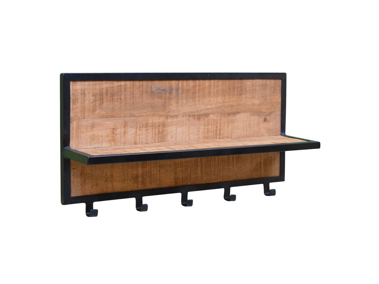 Natur24 Шкафыleiste Garderobe Brix 70x30x15 cm Mangoholz Stahl Schwarz Natur
