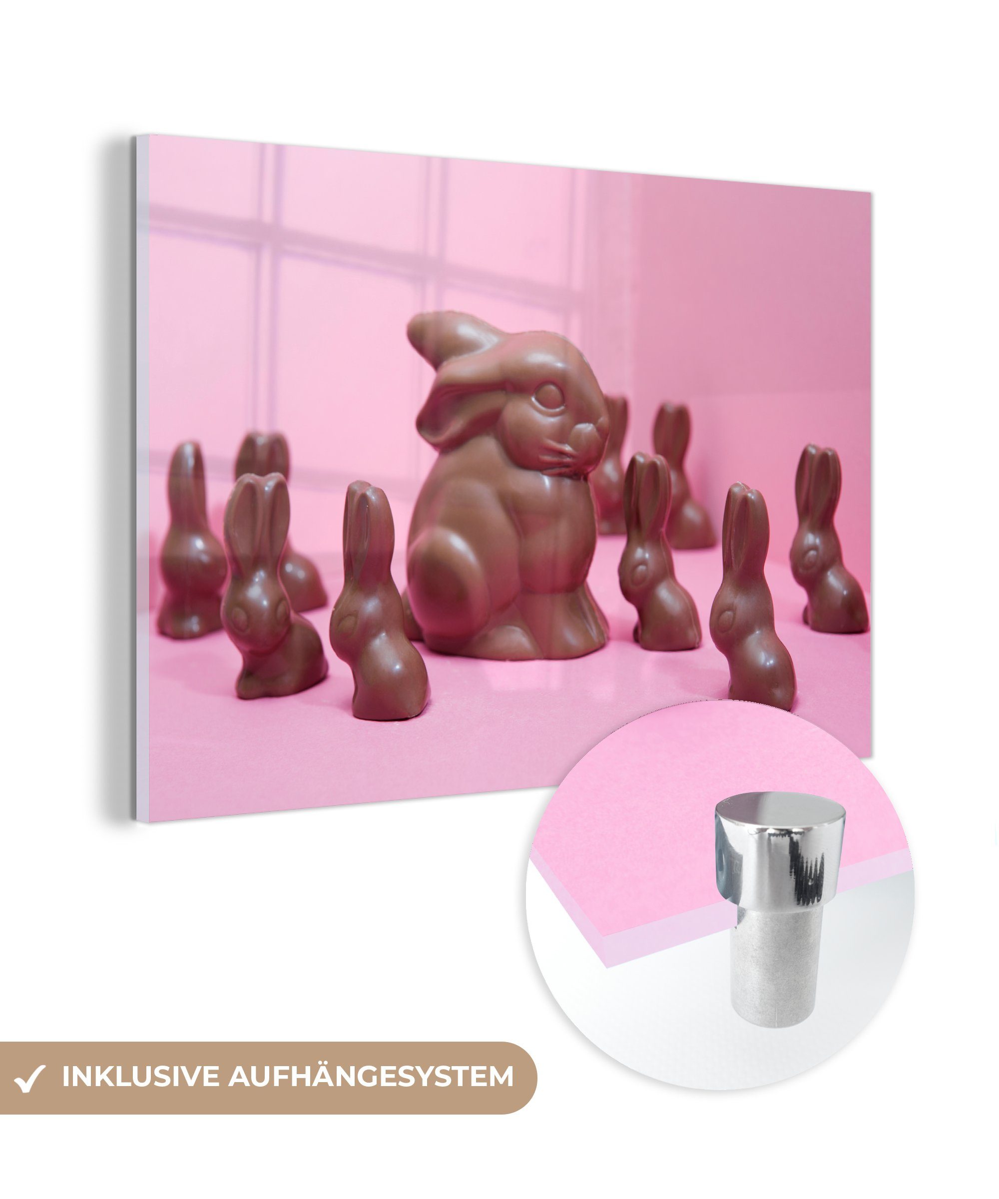 MuchoWow Acrylglasbild Großer Schokoladenosterhase mit kleinen Osterhasen, (1 St), Acrylglasbilder Wohnzimmer & Schlafzimmer