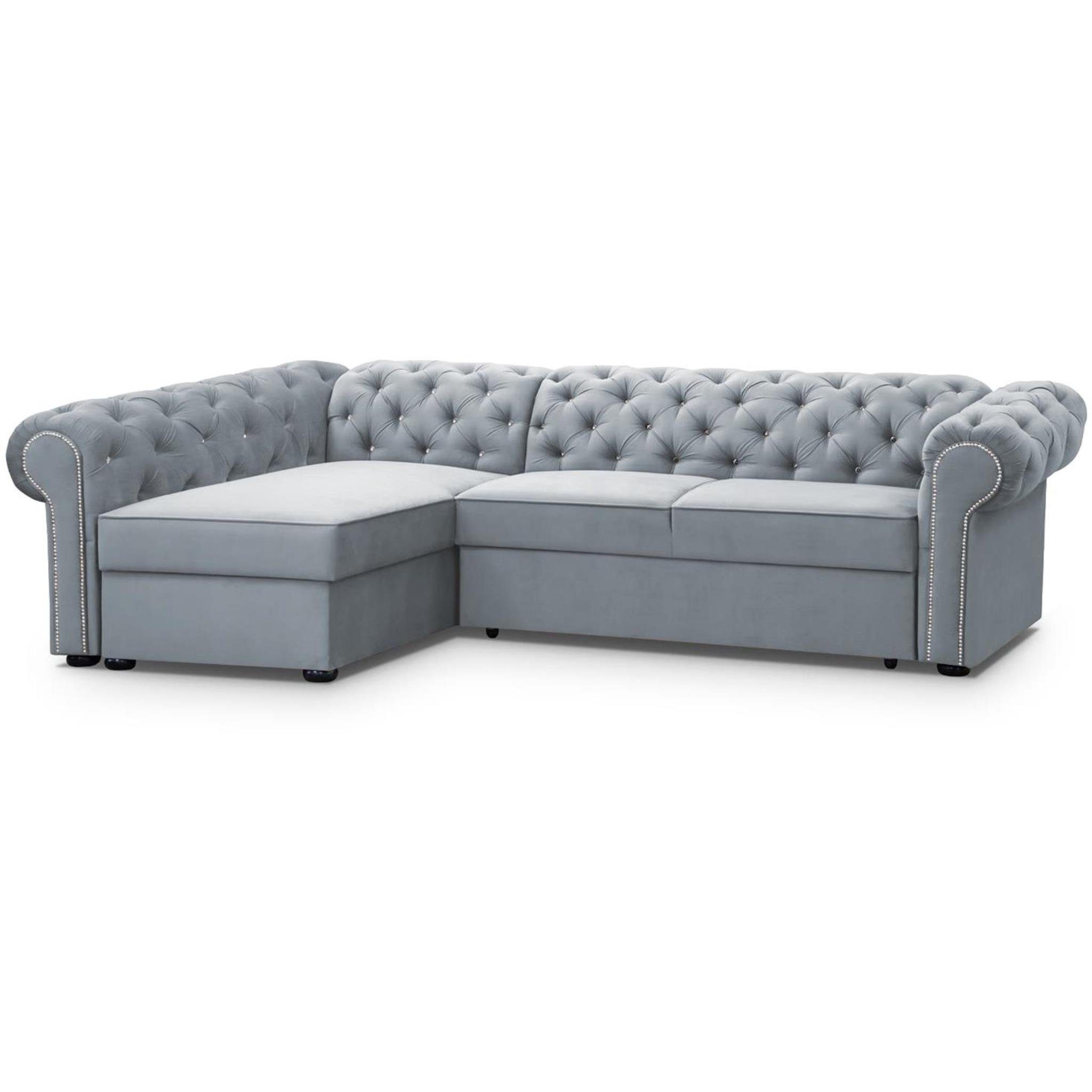 montierbar, mit Beautysofa Bettkästen mane links aus Polsterecke (paros Hellgrau Relaxfunktion, mit Chester, Ecksofa rechts 2x 05) oder Velour, L-Form