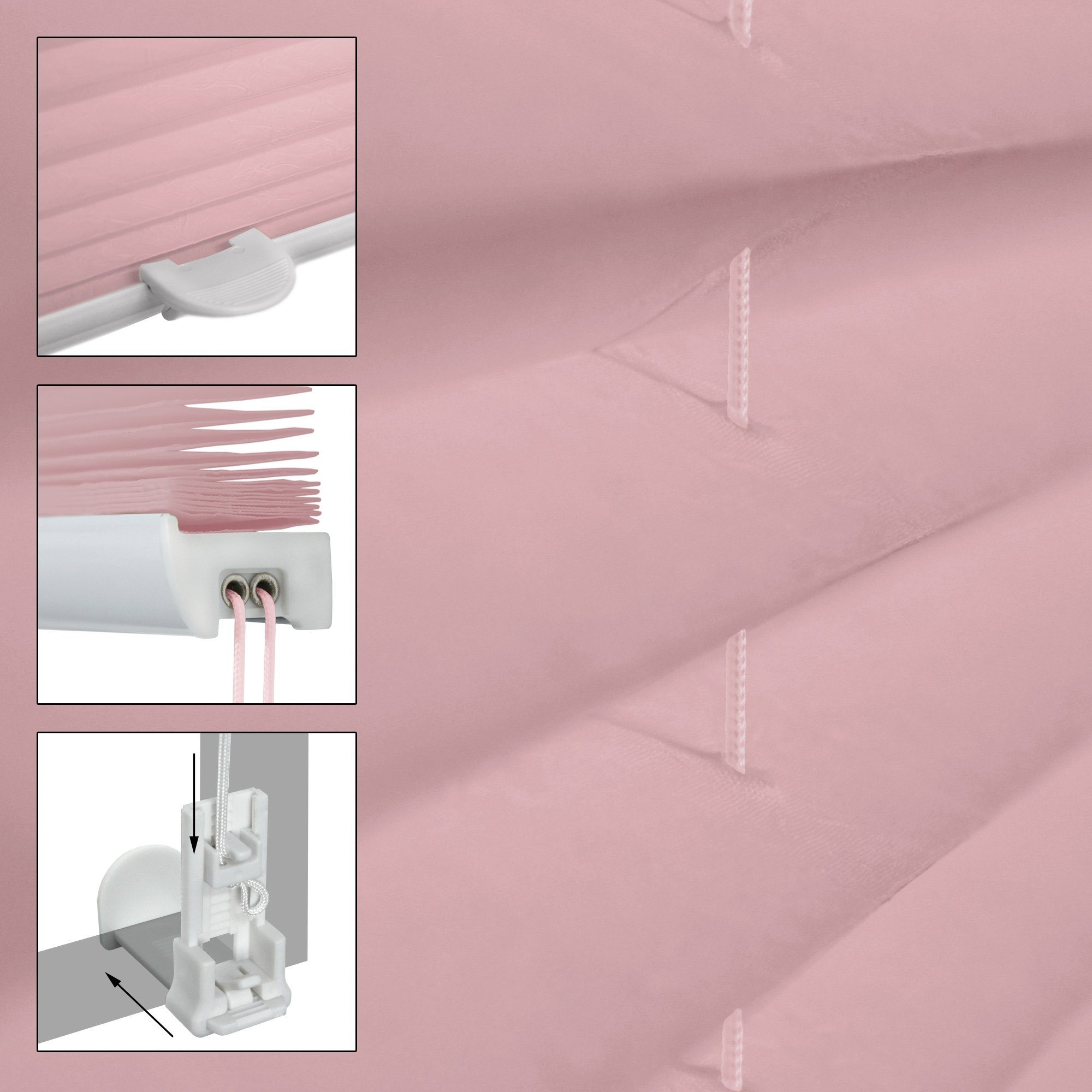 Klemmfix, 100x150 Fenster/Tür rosa, Plissee ECD Klemmfix Rosa Germany, ohne 100x150cm Klemmträger EasyFix Befestigungsmaterial, inkl. cm, Bohren