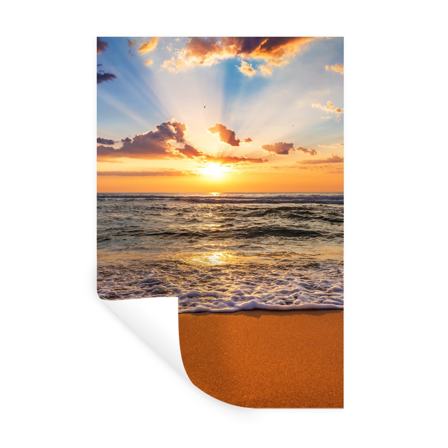 MuchoWow Wandsticker Strand - Sonnenuntergang - Meer - Wolken - Horizont (1 St), Wandaufkleber, Wandtattoo, Selbstklebend, Wohnzimmer, Schlafzimmer