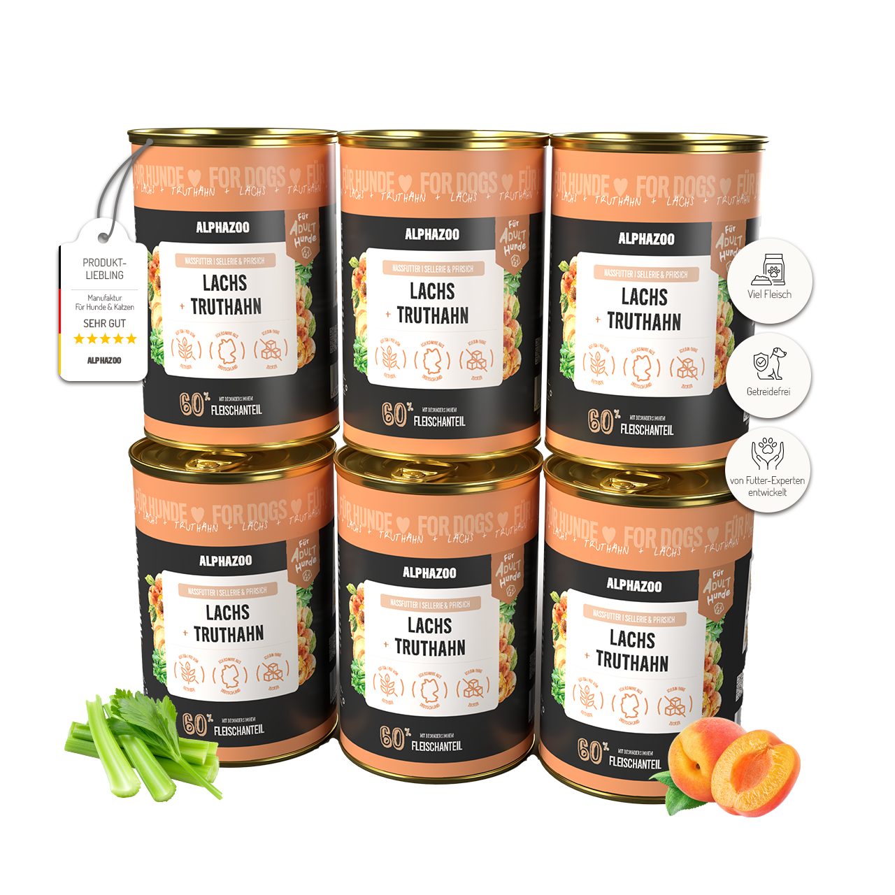 ALPHAZOO Lachs + Truthahn Nassfutter für Adult Hunde 6x400g, getreidefreies Hundefutter für ausgewachsene Hunde, Nassfutter für: Hunde, Getreidefreies, glutenfreies & schmackhaftes Futter Nass