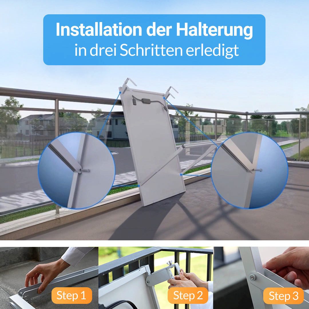 Sunshare Solarmodul-Halterung Ray Lite Balkonhalterung – Verstellbare PV-Halterung aus Aluminium, (bis 0 Zoll, Zubehör, Halterung für 1 Ray‑Lite‑Modul, Eloxierte Aluminiumhalterung mit 0–30° Neigungsverstellung)