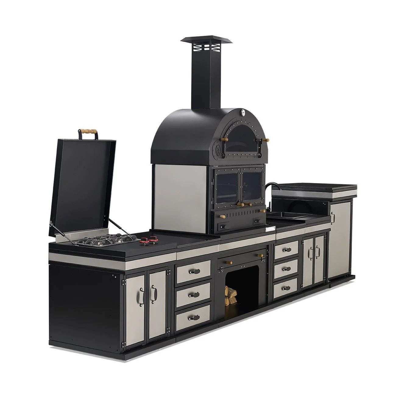 JVmoebel Outdoor-Küche Moderne Außenküche aus Edelstahl in elegantem Schwarz, Made in Europe