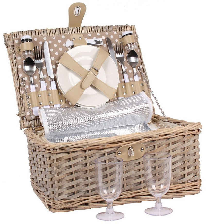 Sell-tex Picknickkorb aus Weide für2 Personen (Komplett-Set, 14 St., im Picknickkoffer), perfekt für Camping, Picknick oder als Geschenk