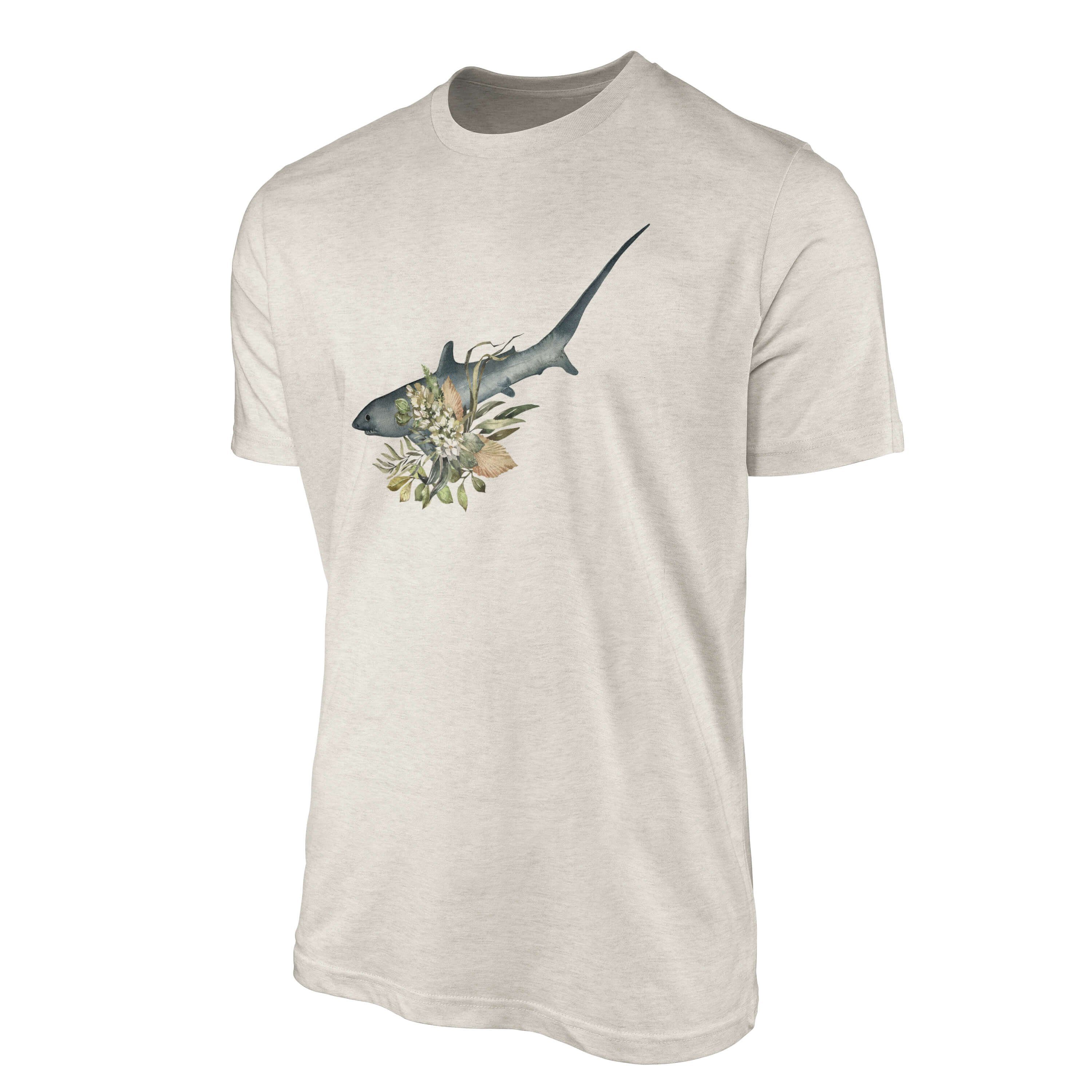 Sinus Hai gekämmte Ökomode Motiv Nachhaltig T-Shirt Bio-Baumwolle Art Blumen Wasserfarben a Herren T-Shirt Shirt 100% (1-tlg)