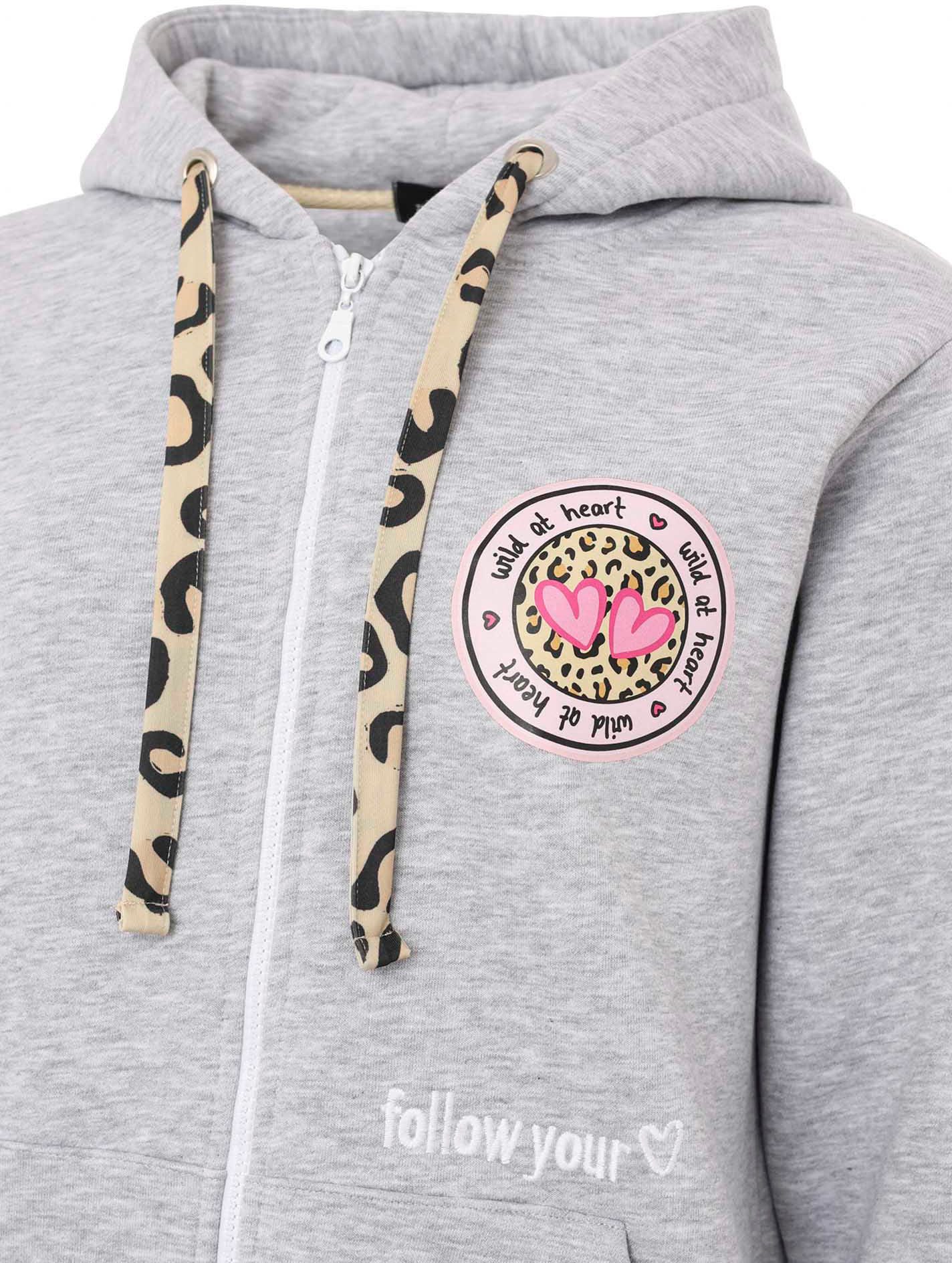 Zwillingsherz Kapuzensweatjacke Leo-Details, Langarm, Reißverschluss, Baumwollmischung – Bild 4 von 5