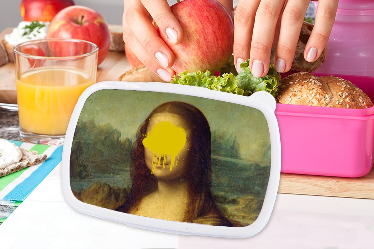 Mädchen, Kunststoff, Brotdose Lunchbox Brotbox Gelb, Vinci Mona Lisa da - Kunststoff für MuchoWow - (2-tlg), Leonardo Kinder, Snackbox, Erwachsene, rosa